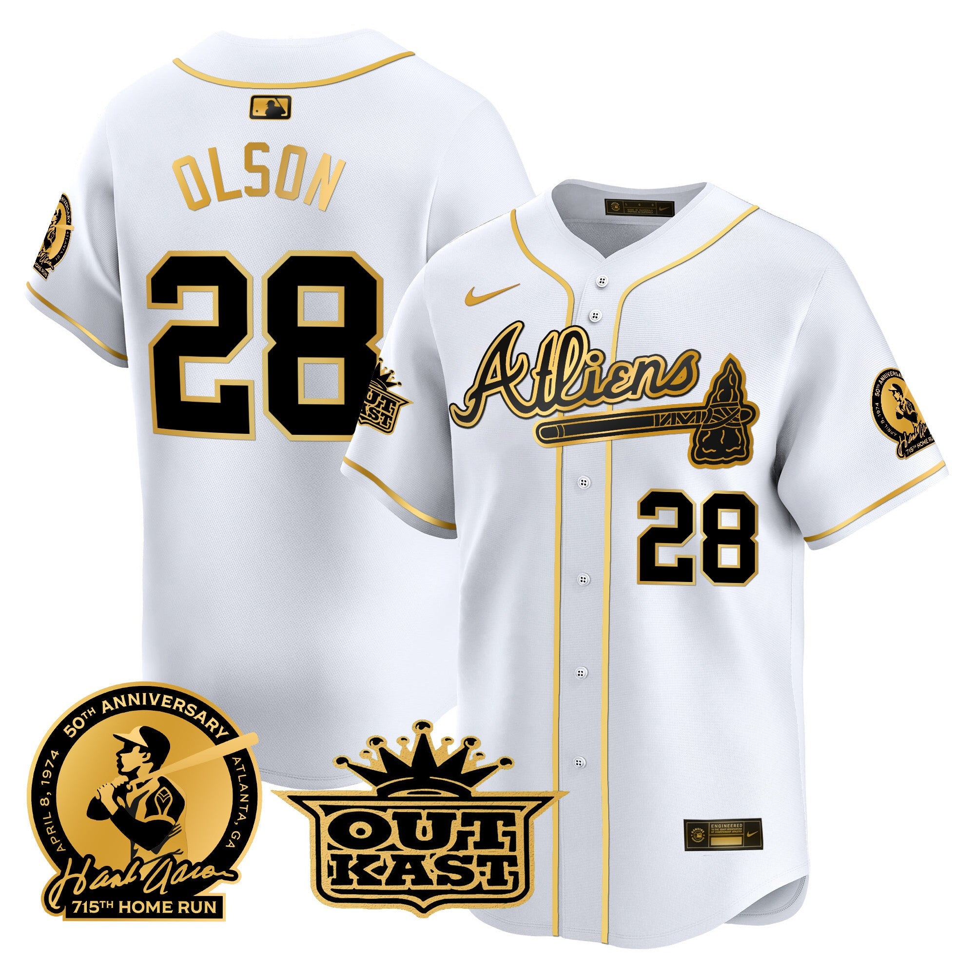 Men’s Atlanta Atliens & Hank Aaron Patch Vapor Premier Limited Jersey