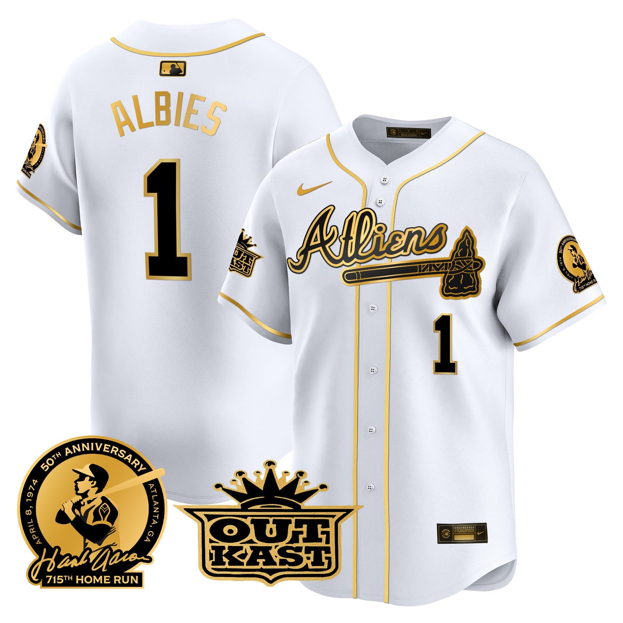 Men’s Atlanta Atliens & Hank Aaron Patch Vapor Premier Limited Jersey