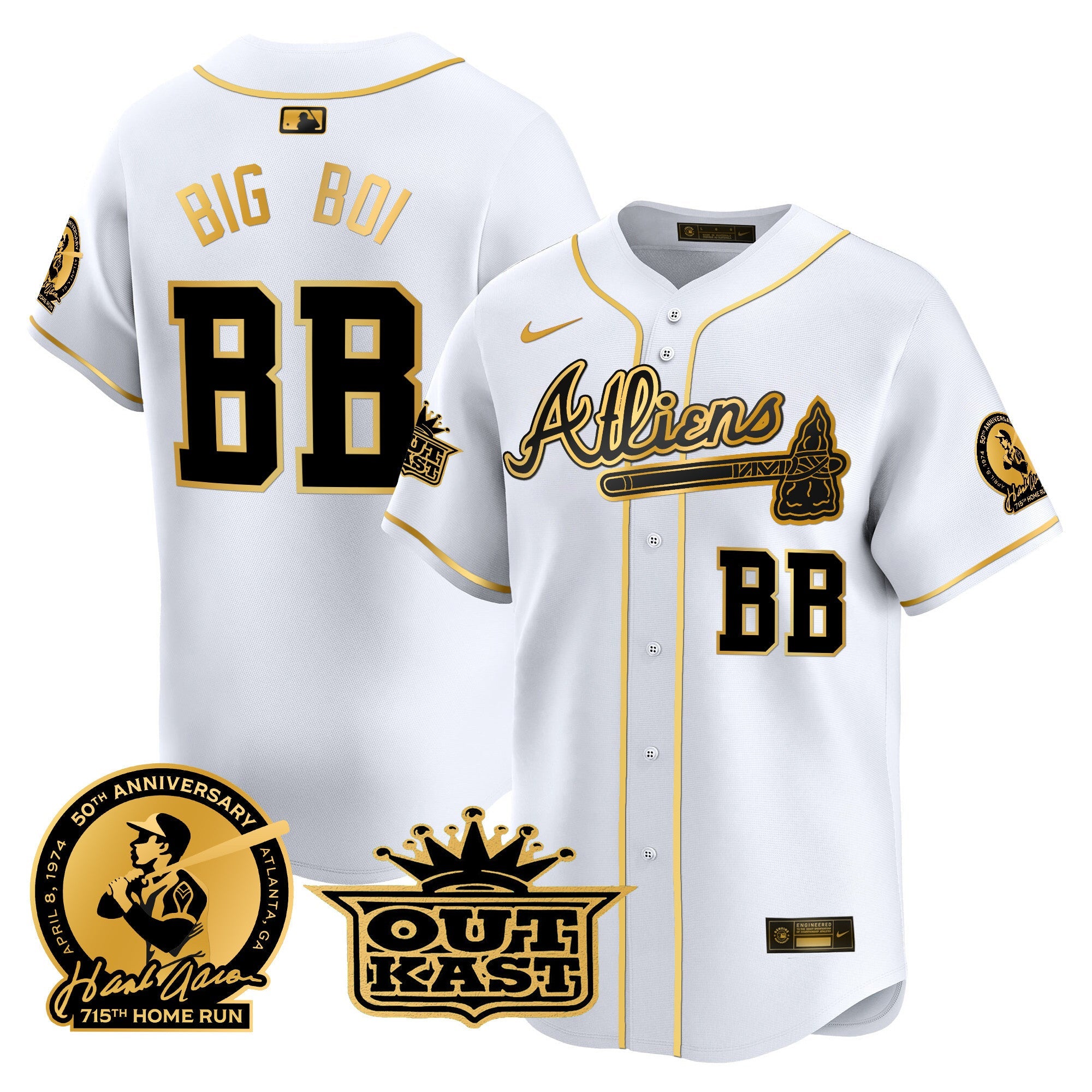 Men’s Atlanta Atliens & Hank Aaron Patch Vapor Premier Limited Jersey