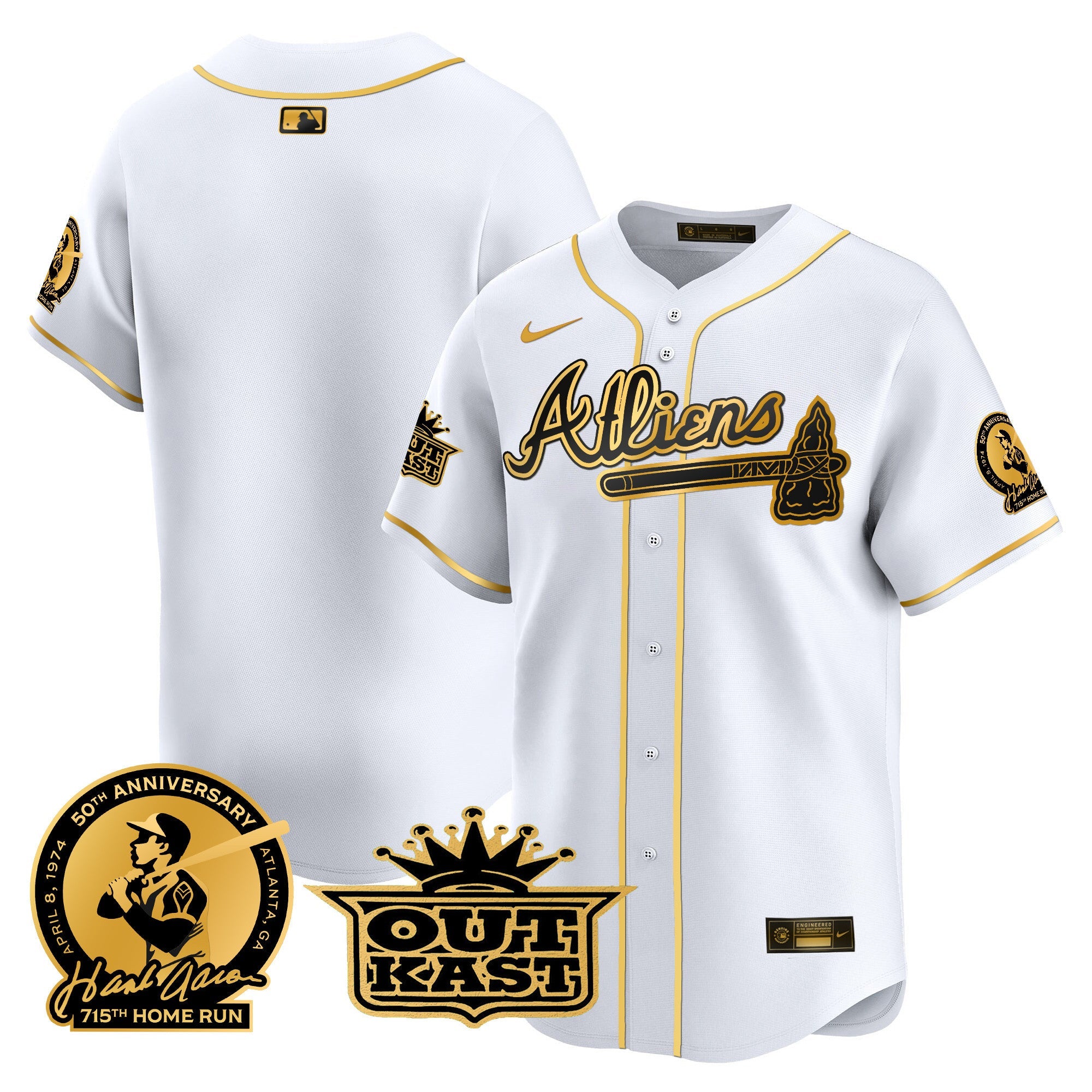 Men’s Atlanta Atliens & Hank Aaron Patch Vapor Premier Limited Jersey