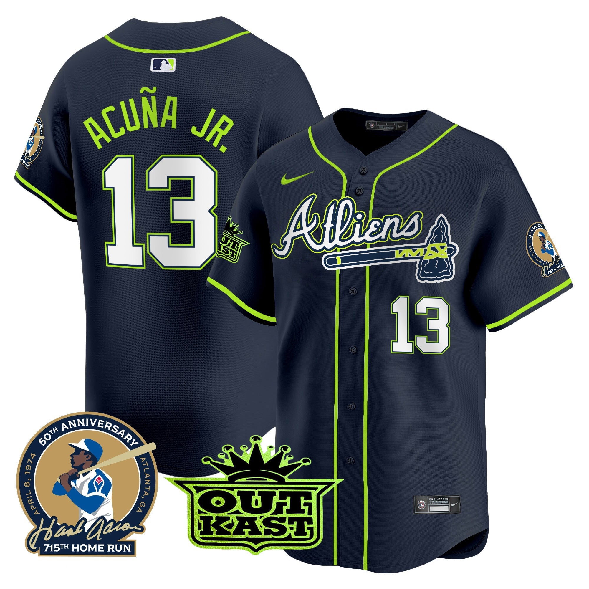Men’s Atlanta Atliens & Hank Aaron Patch Vapor Premier Limited Jersey