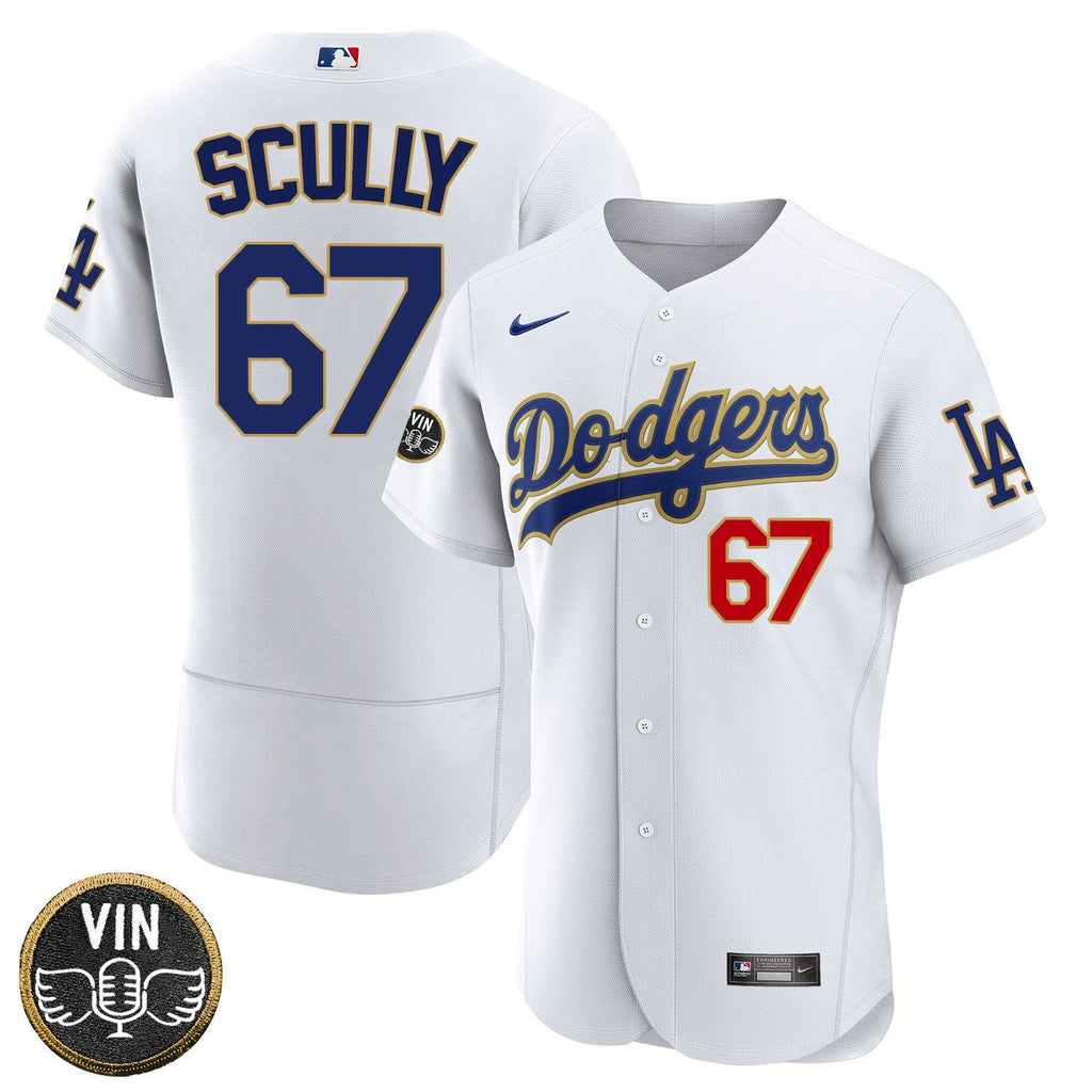 Los Angeles Vin Scully Angel Patch Gold Trim Jersey