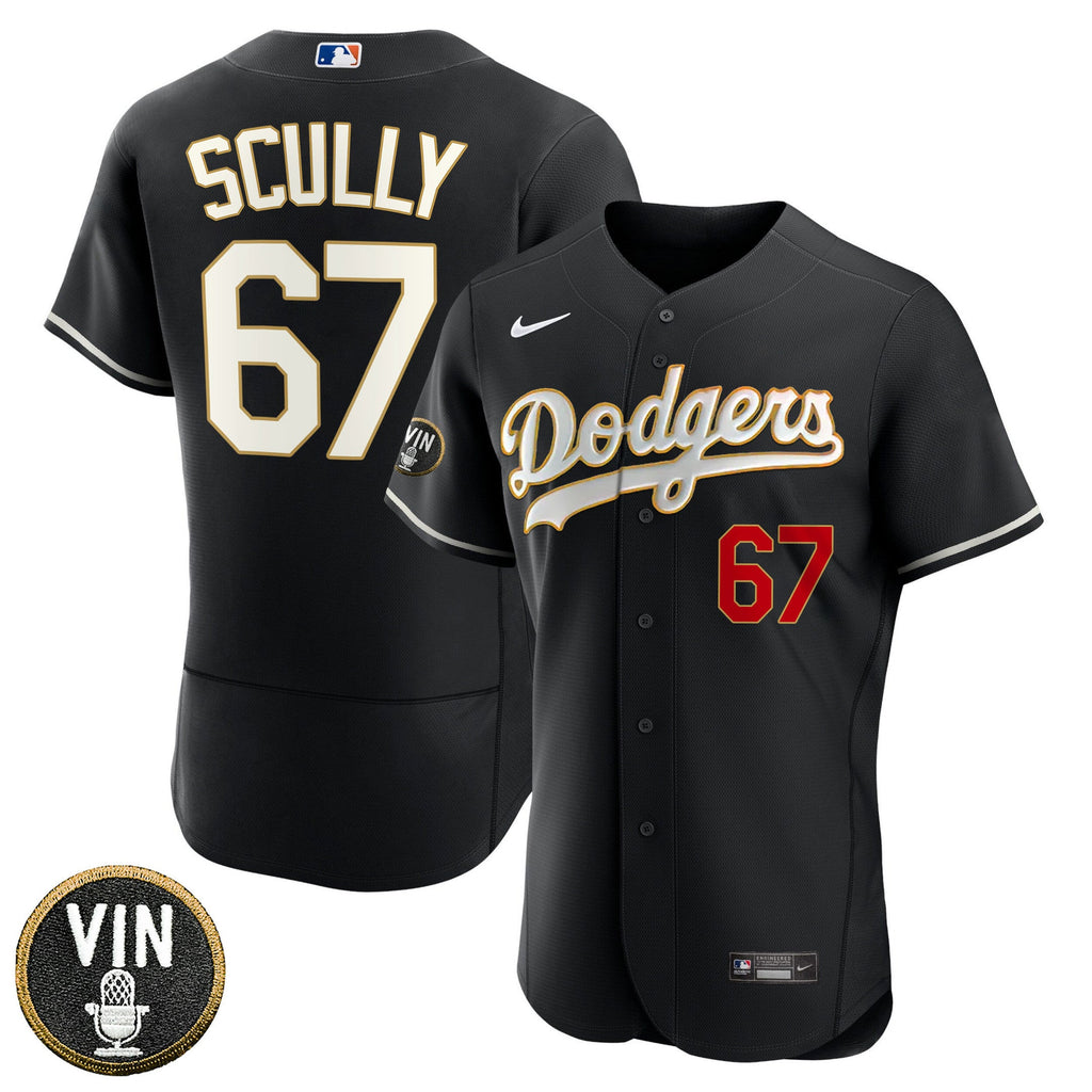Los Angeles Vin Scully Patch Black Gold Trim Jersey