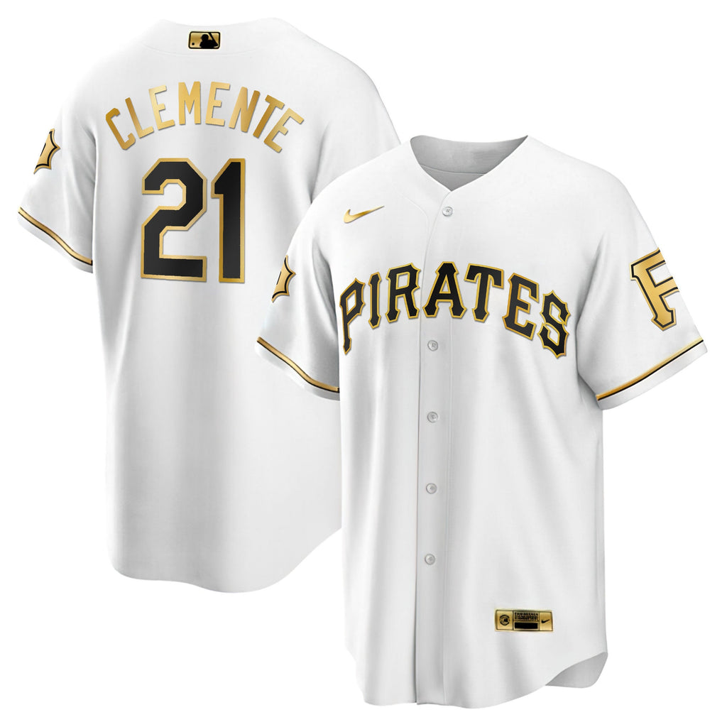 Men’s Roberto Clemente Pirates White Gold & Black Gold Jersey