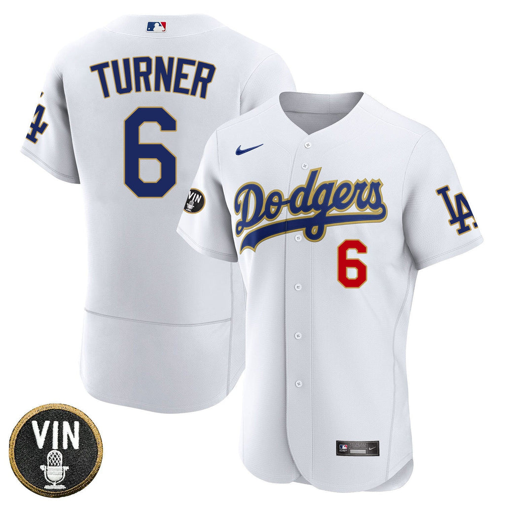 Los Angeles Vin Scully Patch Gold Trim Player Jersey – White