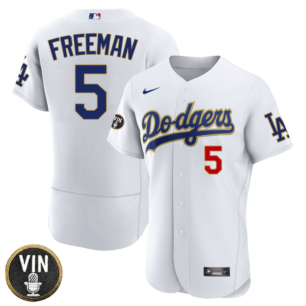 Los Angeles Vin Scully Patch Gold Trim Player Jersey – White