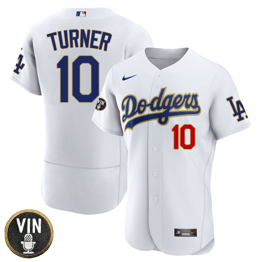 Los Angeles Vin Scully Patch Gold Trim Player Jersey – White
