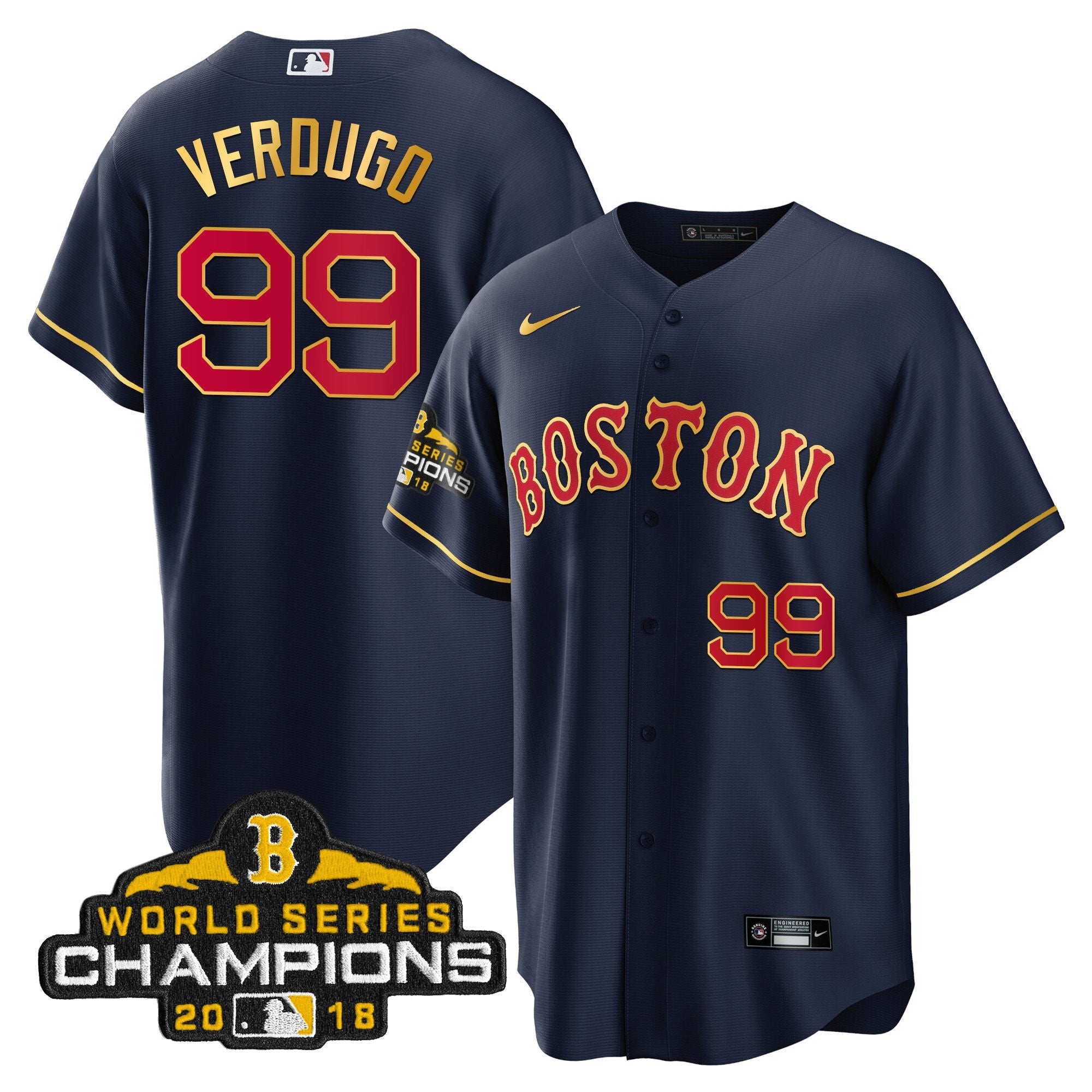 Men Boston World Series Champion 2018 Gold Jersey