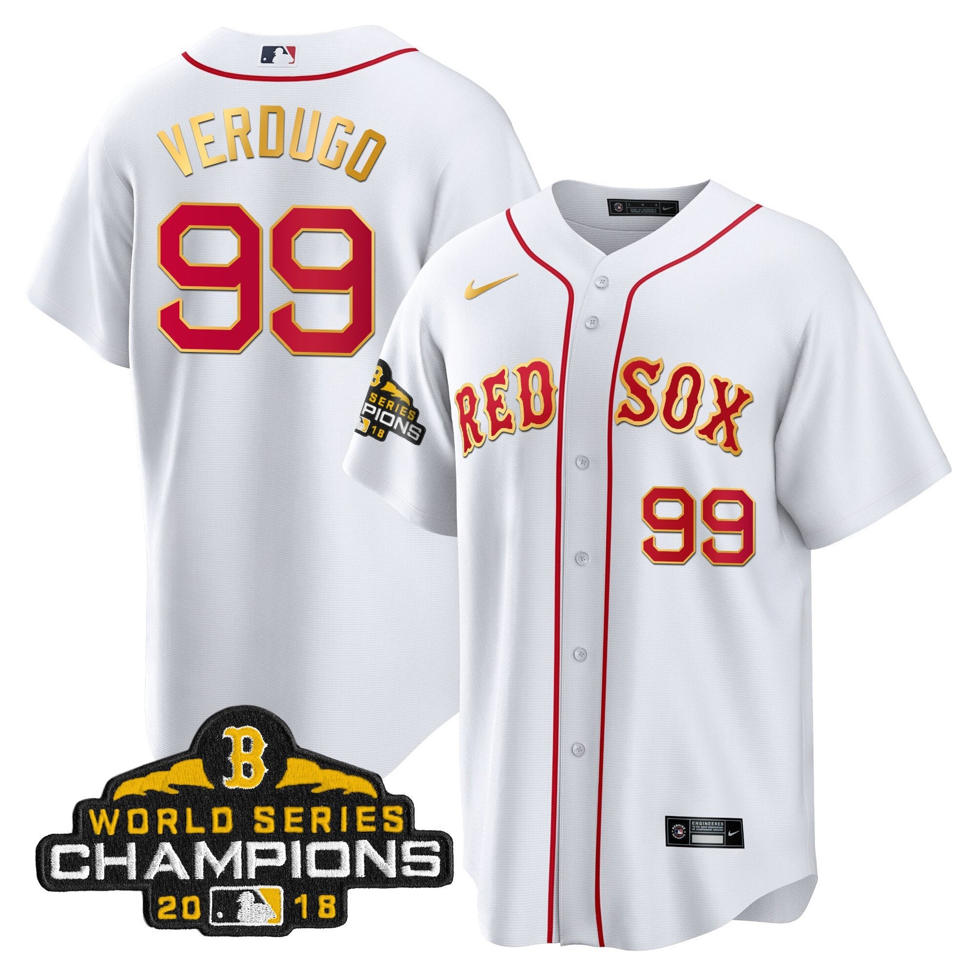 Men Boston World Series Champion 2018 Gold Jersey
