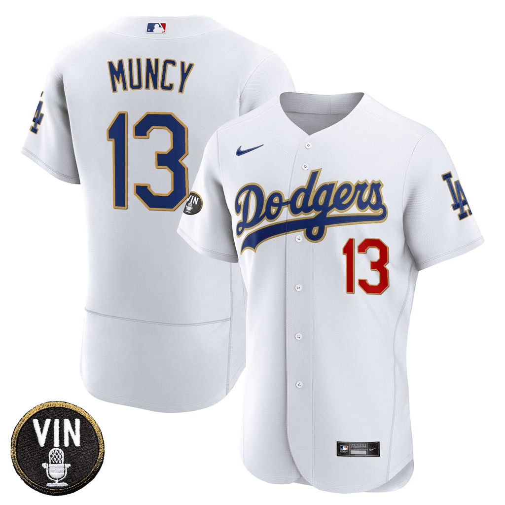Men’s Vin Scully Patch Flex Base Gold Trim Jersey V2