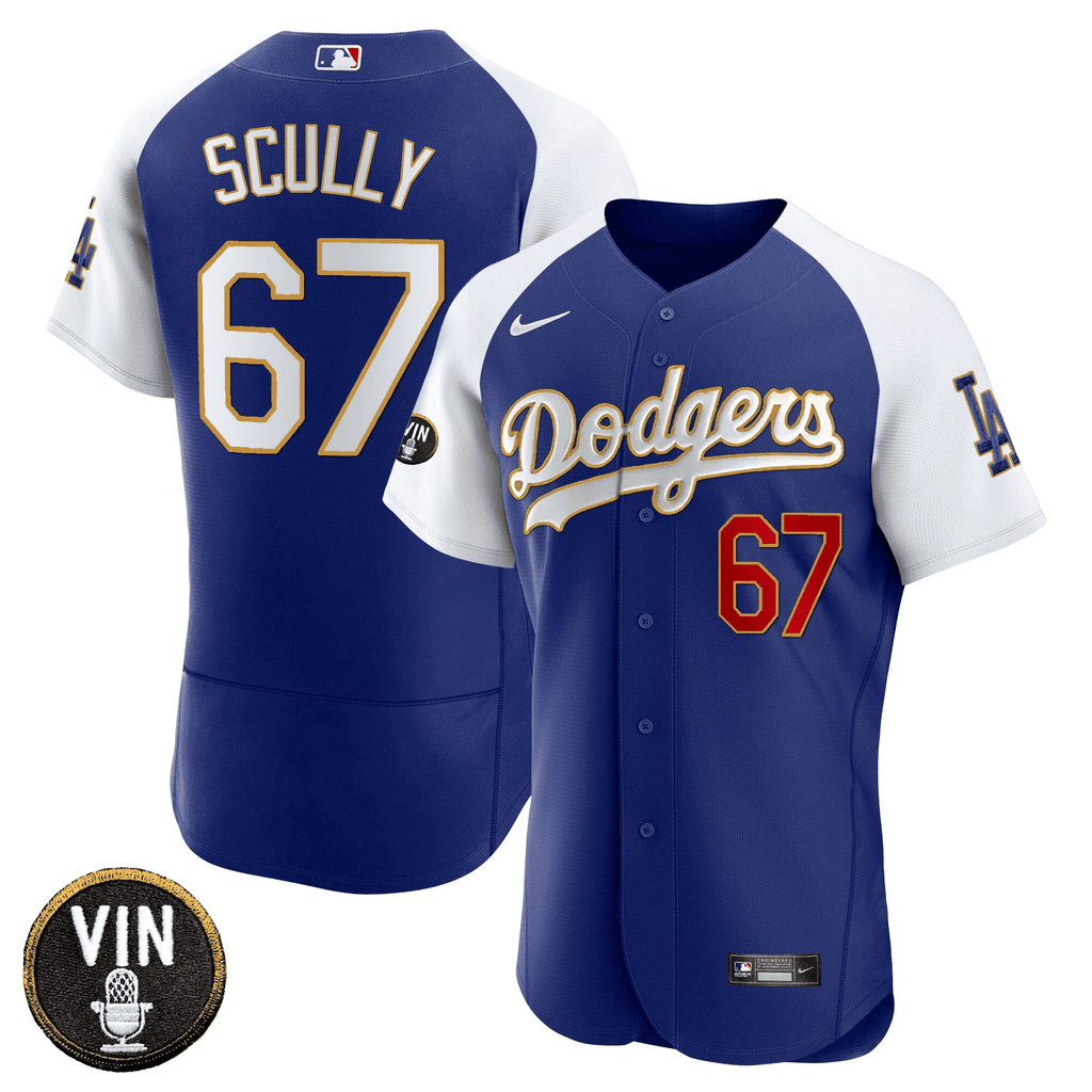 Men’s Vin Scully Patch Flex Base Gold Trim Jersey