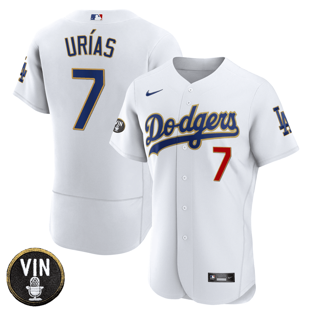 Men’s Vin Scully Patch Flex Base Gold Trim Jersey