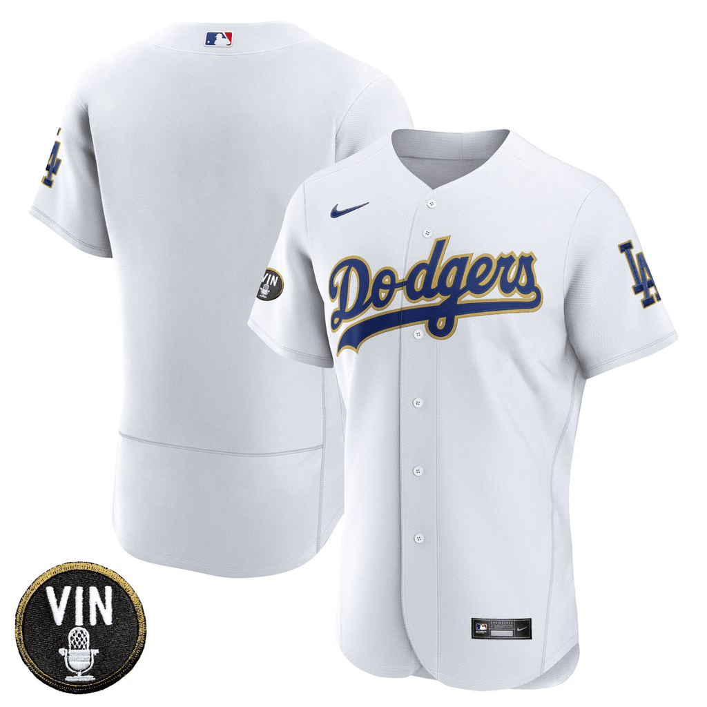 Men’s Vin Scully Patch Flex Base Gold Trim Jersey V2