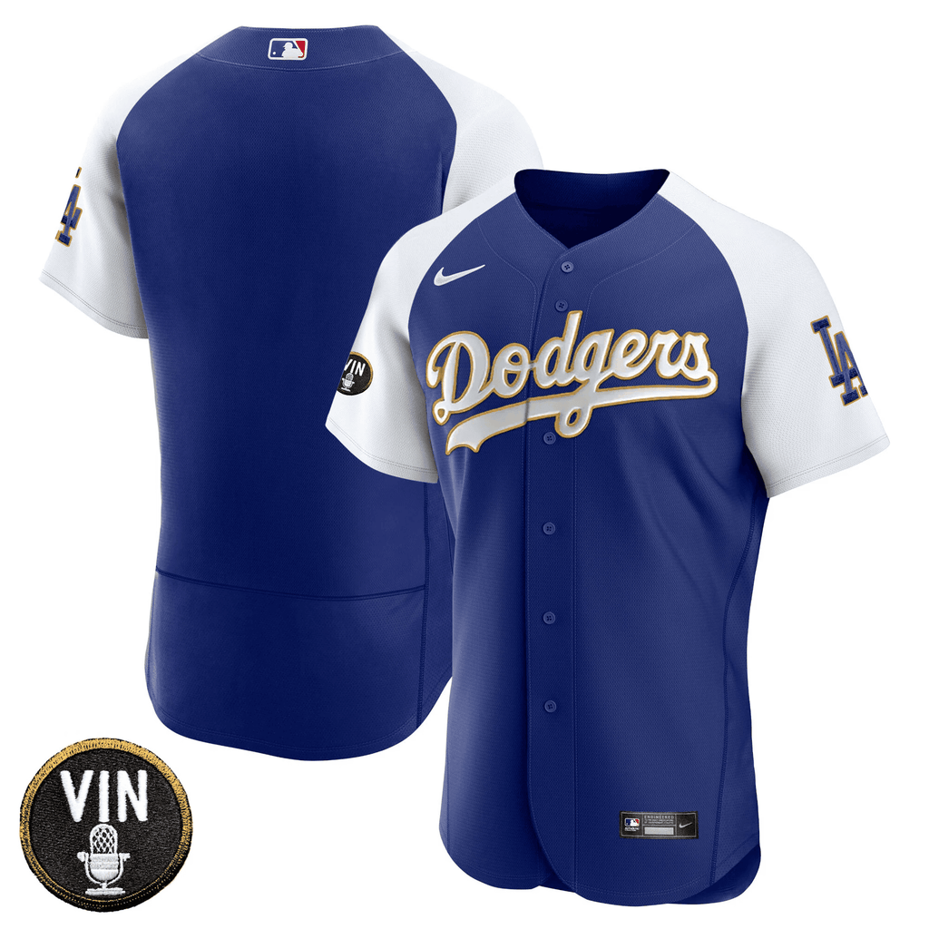 Men’s Vin Scully Patch Flex Base Gold Trim Jersey