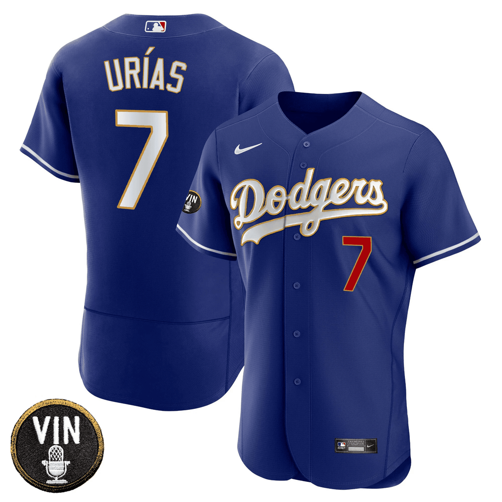Men’s Vin Scully Patch Flex Base Gold Trim Jersey V2
