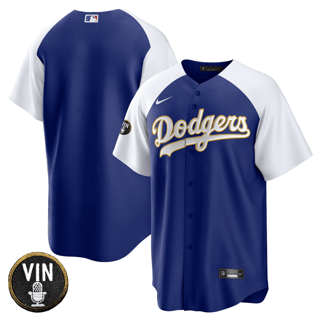 Men’s Vin Scully Patch Cool Base Gold Trim Jersey