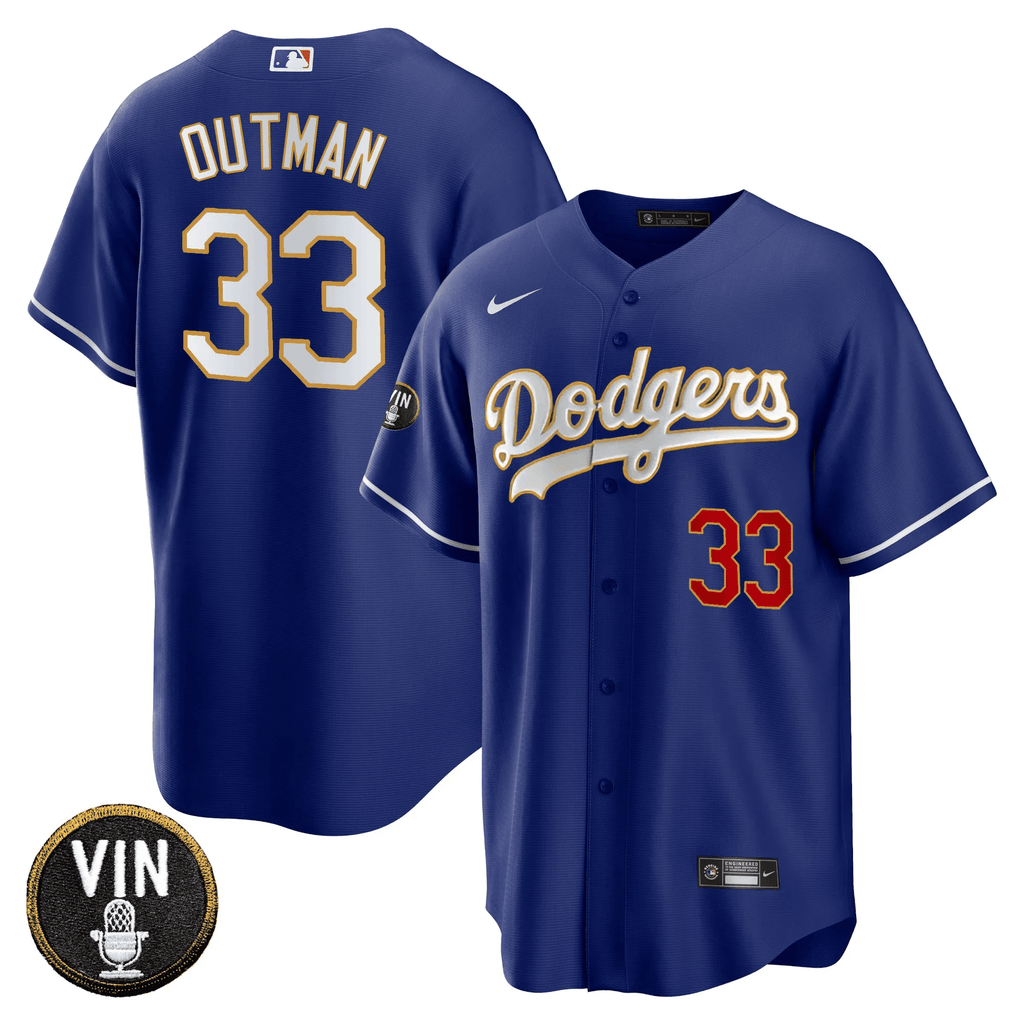 Men’s Vin Scully Patch Cool Base Gold Trim Jersey