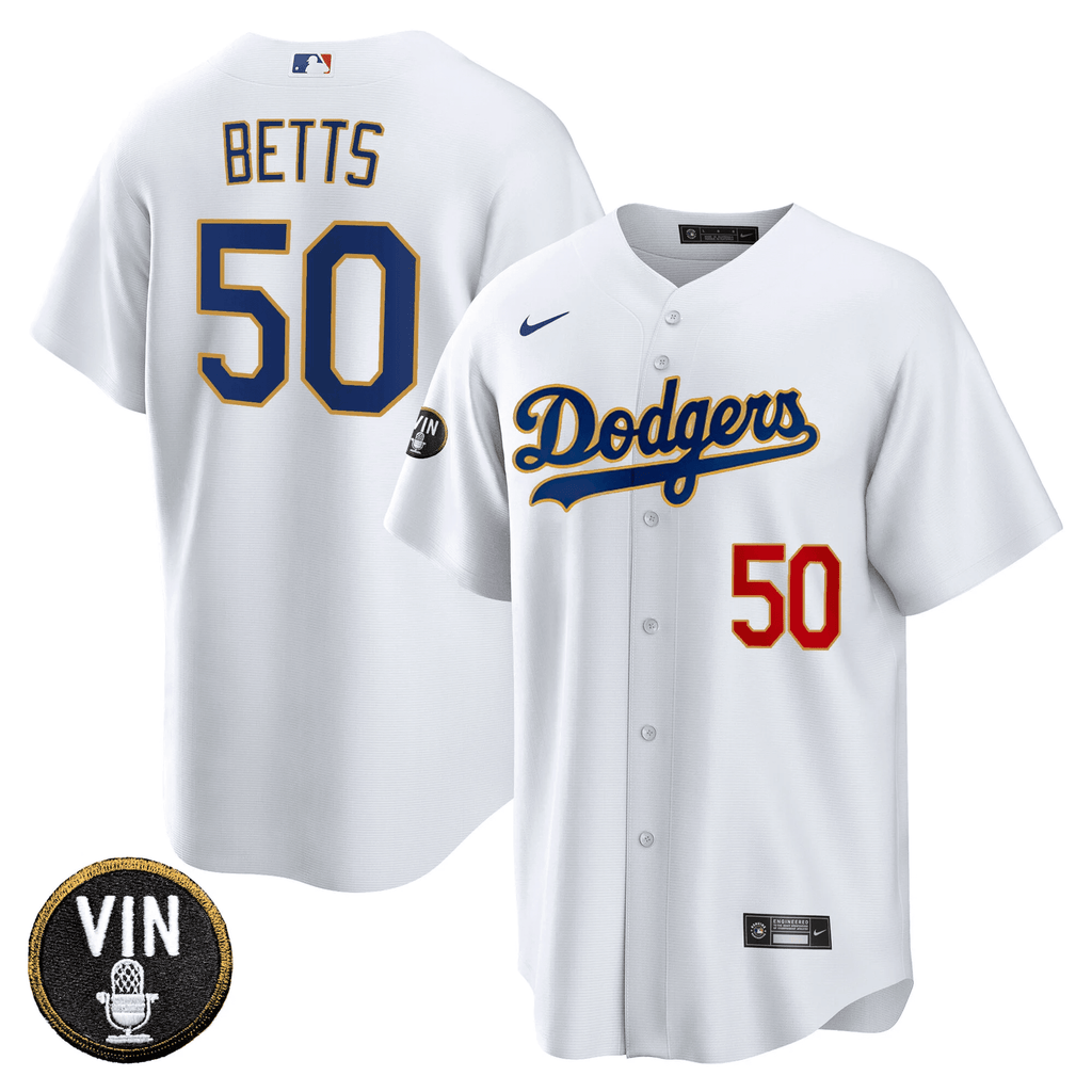 Men’s Vin Scully Patch Cool Base Gold Trim Jersey