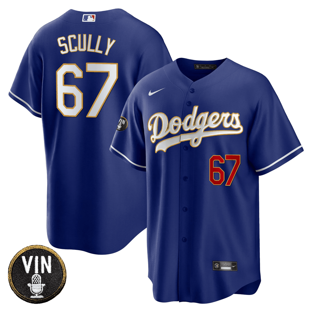 Men’s Vin Scully Patch Cool Base Gold Trim Jersey