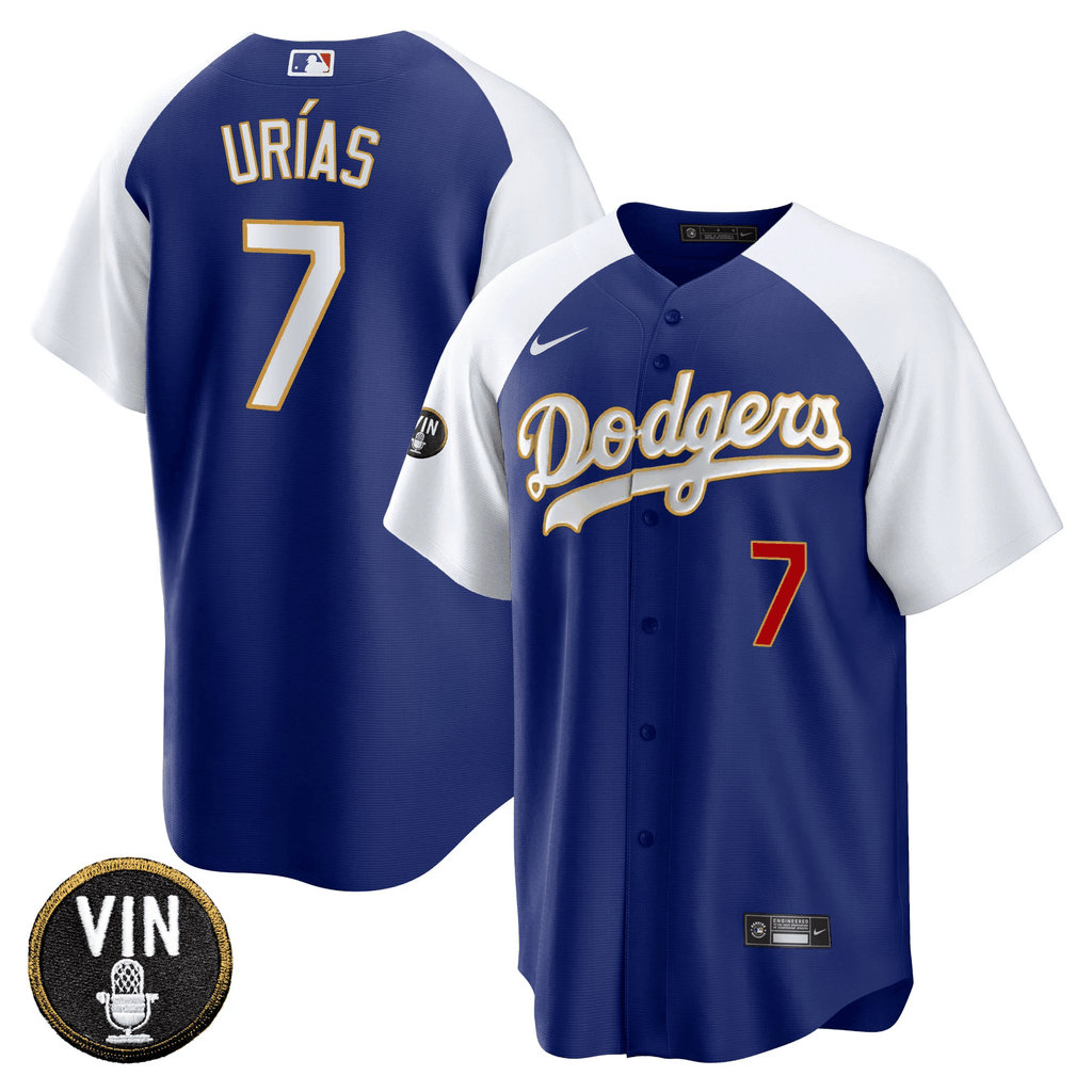 Men’s Vin Scully Patch Cool Base Gold Trim Jersey
