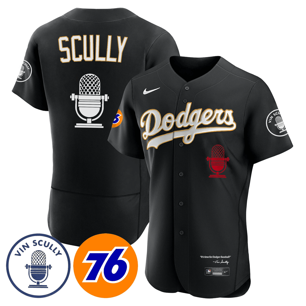 Men’s Los Angeles Vin Scully 76 Patch Gold Trim Jersey