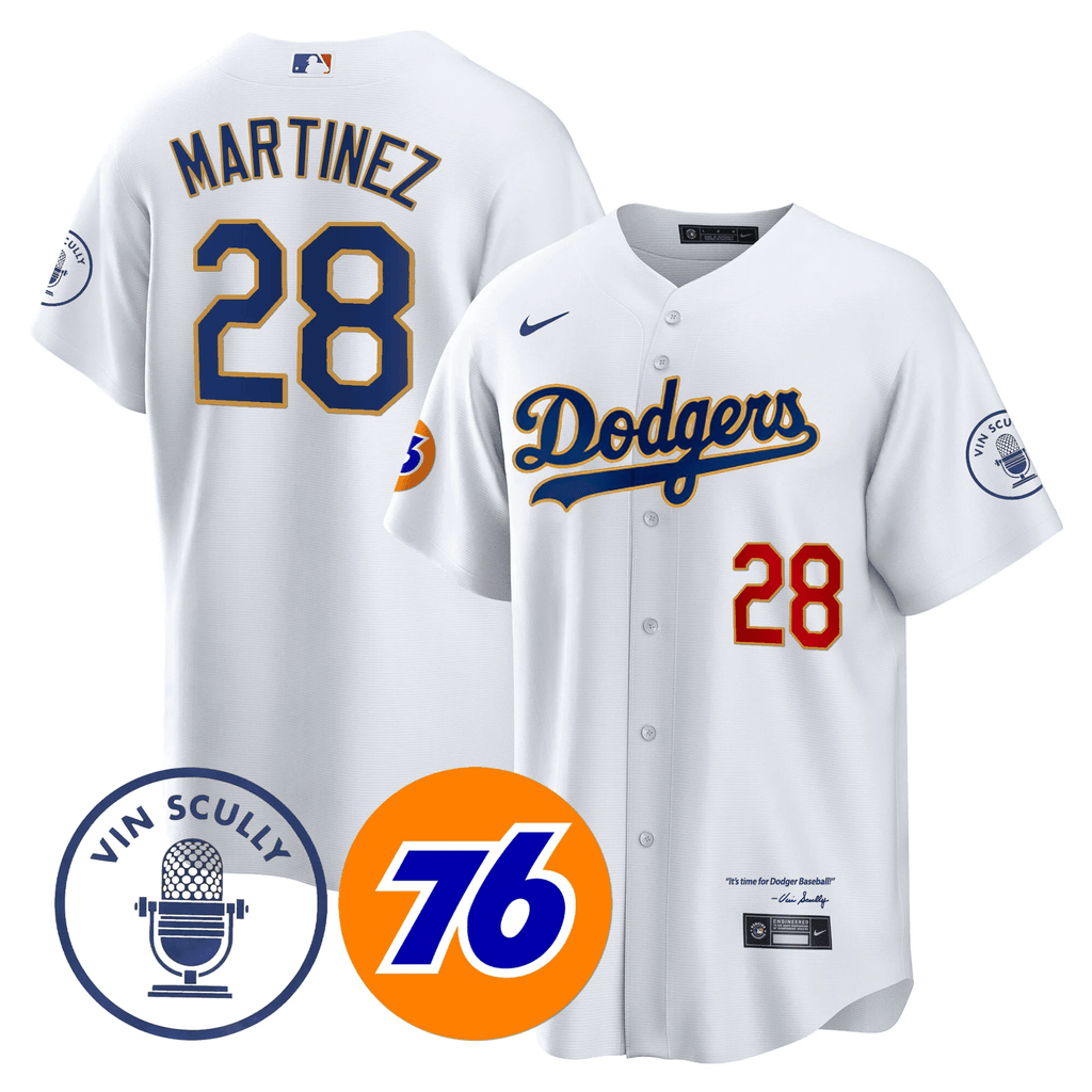 Men’s Los Angeles Vin Scully 76 Patch Gold Trim Player Jersey