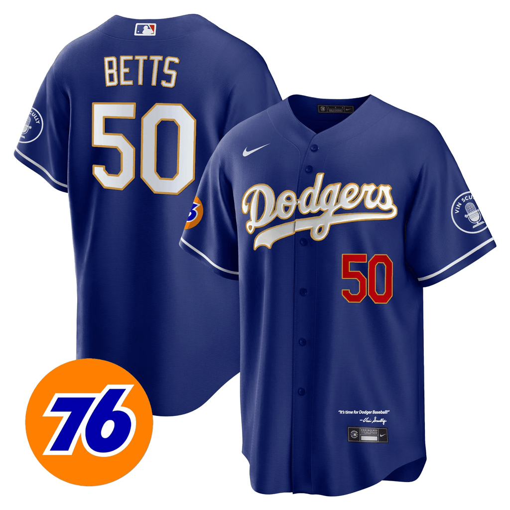 Men’s Los Angeles Vin Scully 76 Patch Gold Trim Player Jersey