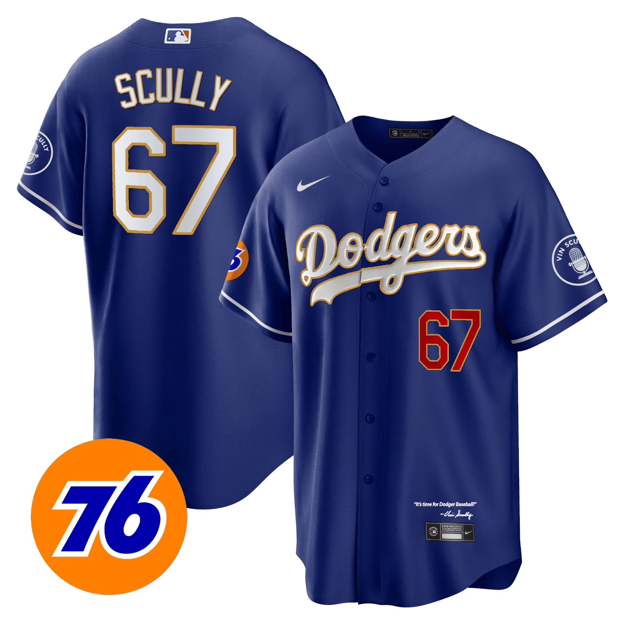 Men’s Los Angeles Vin Scully 76 Patch Gold Trim Player Jersey