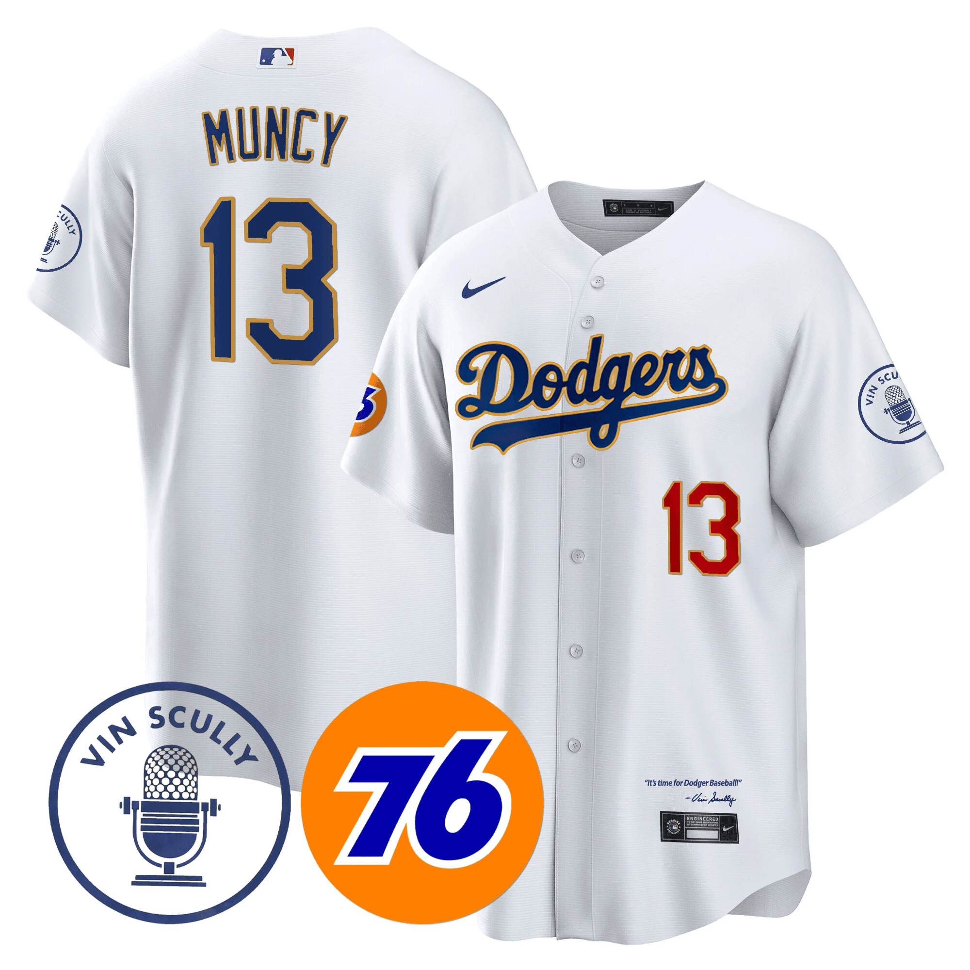 Men’s Los Angeles Vin Scully 76 Patch Gold Trim Player Jersey