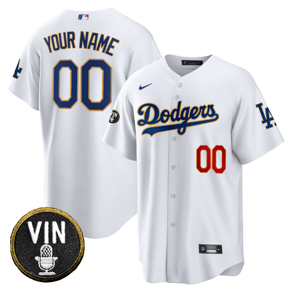 Vin Scully Patch Cool Base Gold Trim Custom Jersey V2