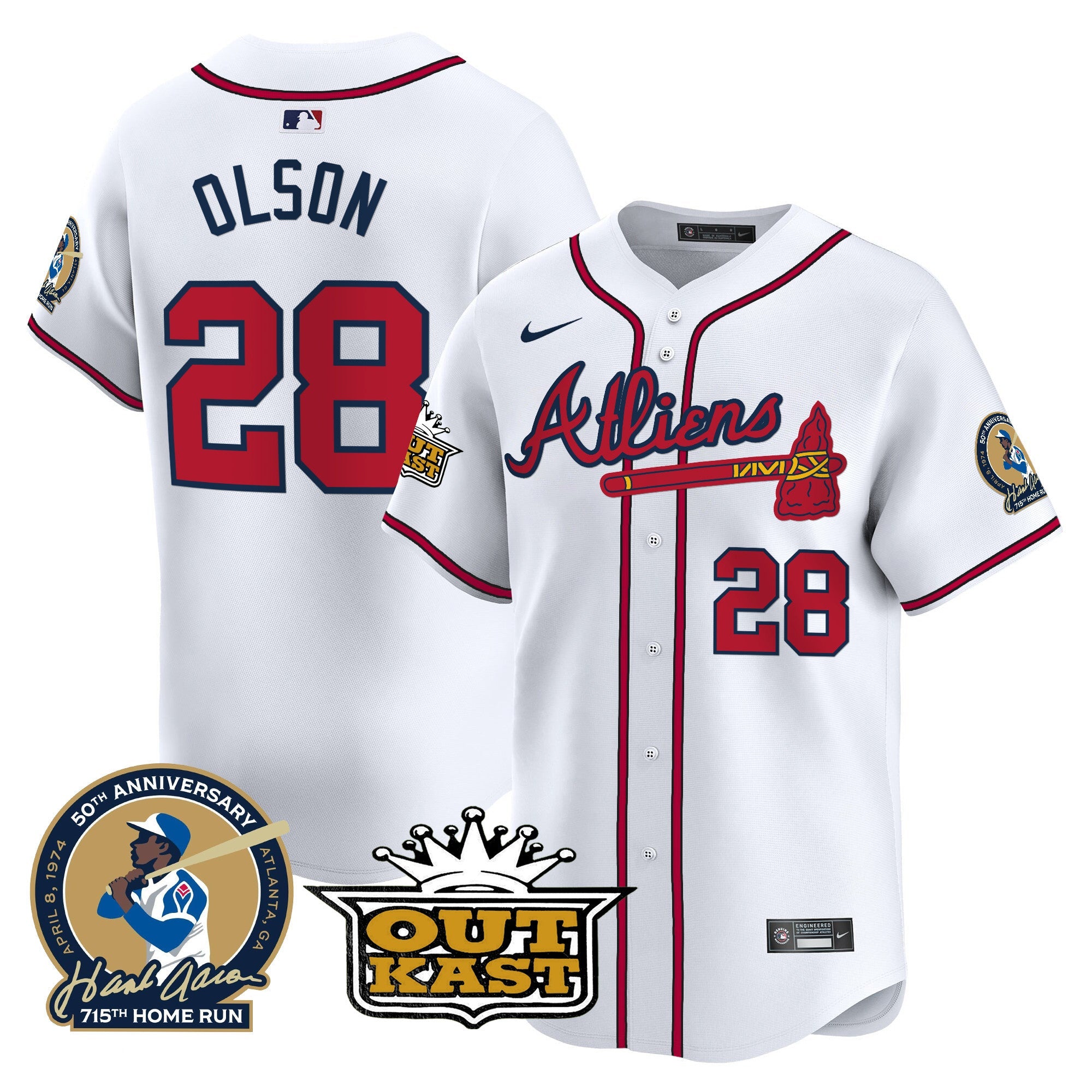 Men’s Atlanta Atliens & Hank Aaron Patch Vapor Premier Limited Jersey