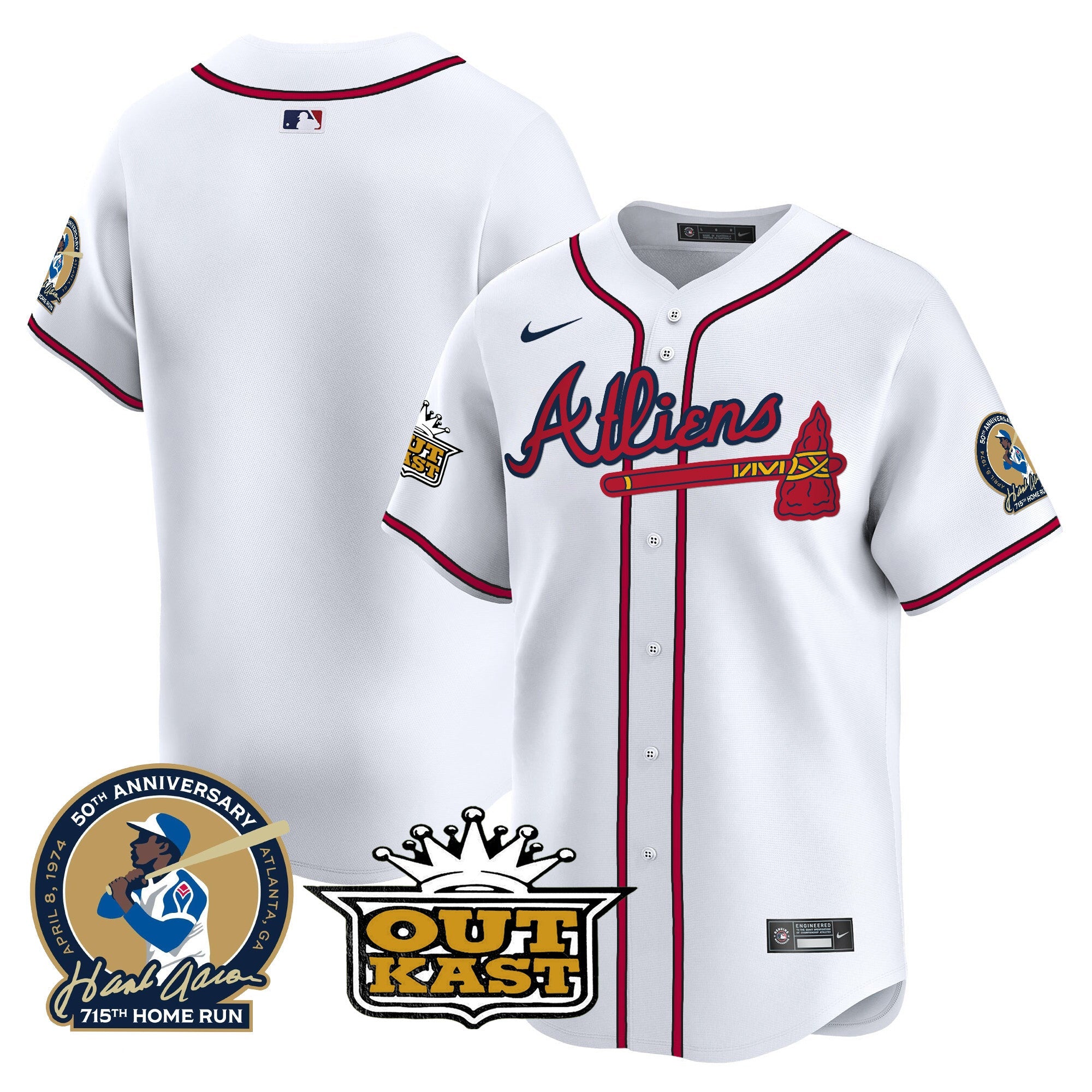 Men’s Atlanta Atliens & Hank Aaron Patch Vapor Premier Limited Jersey