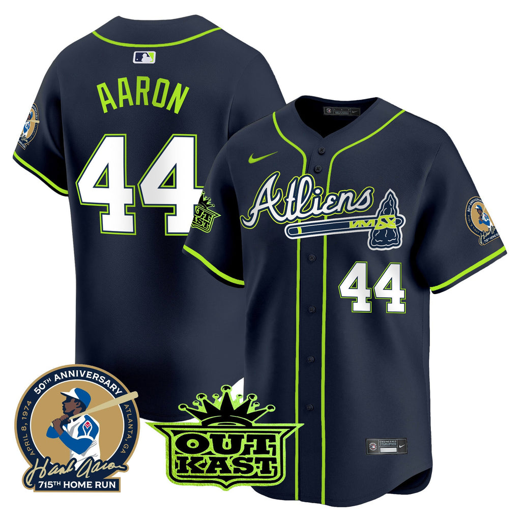 Men’s Atlanta Atliens & Hank Aaron Patch Vapor Premier Limited Jersey
