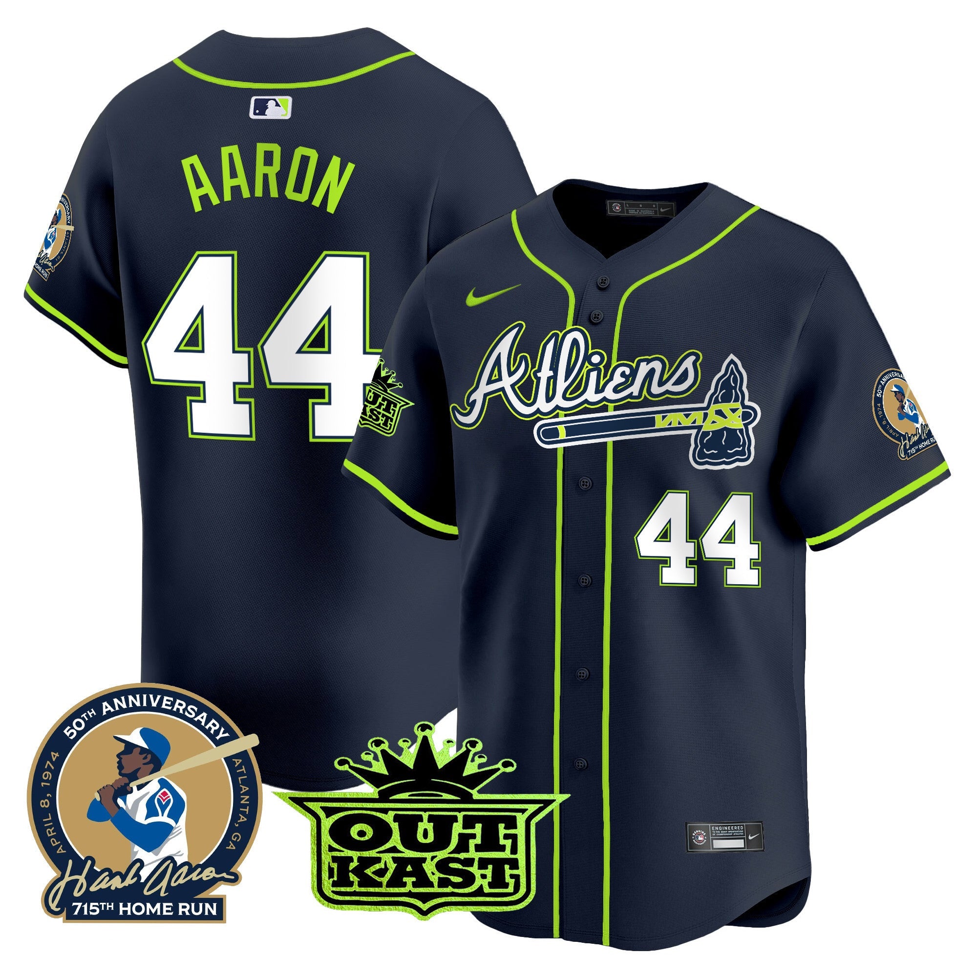 Men’s Atlanta Atliens & Hank Aaron Patch Vapor Premier Limited Jersey