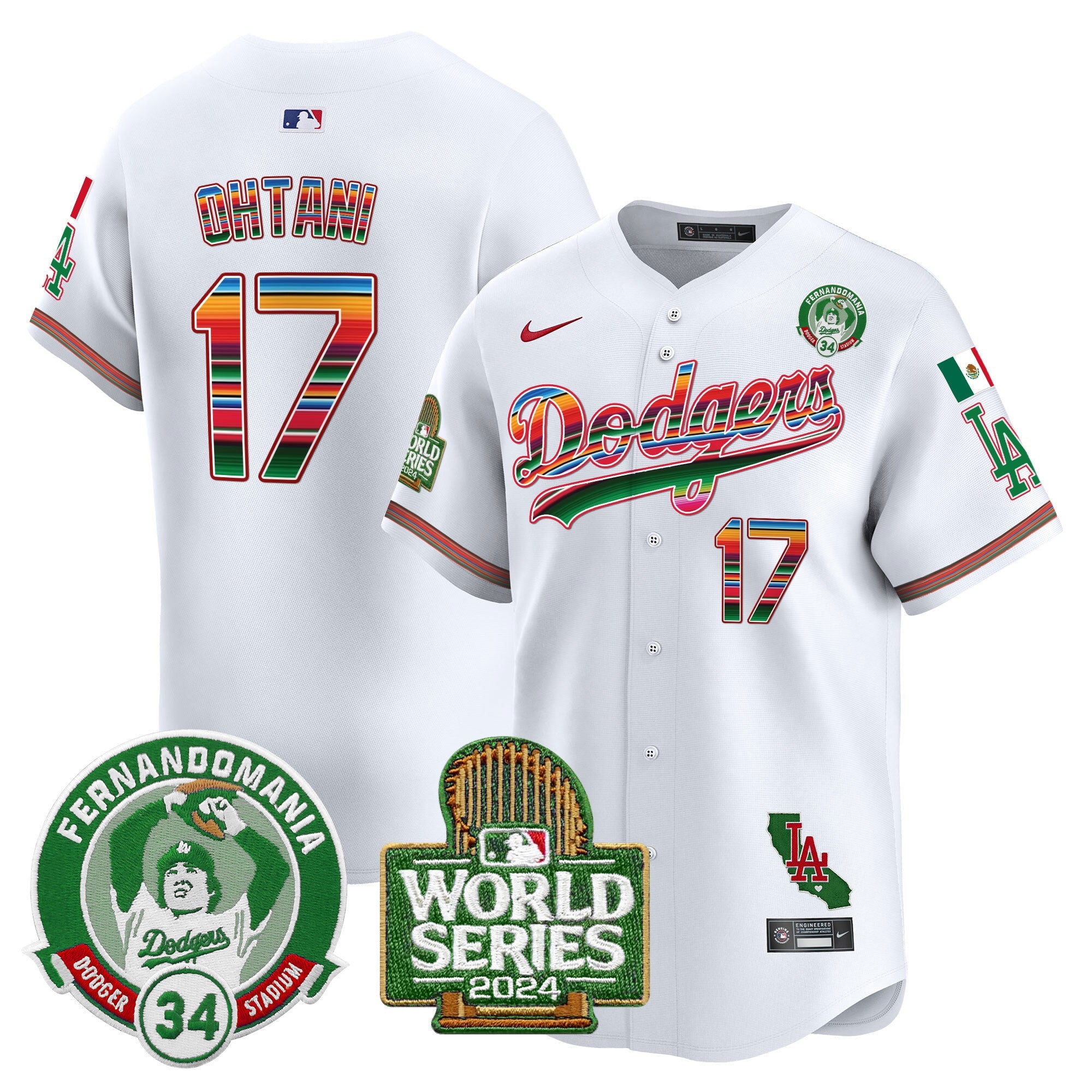 Men’s Mexico Fernando Valenzuela & 2024 World Series Patch Vapor Premier Limited Jersey