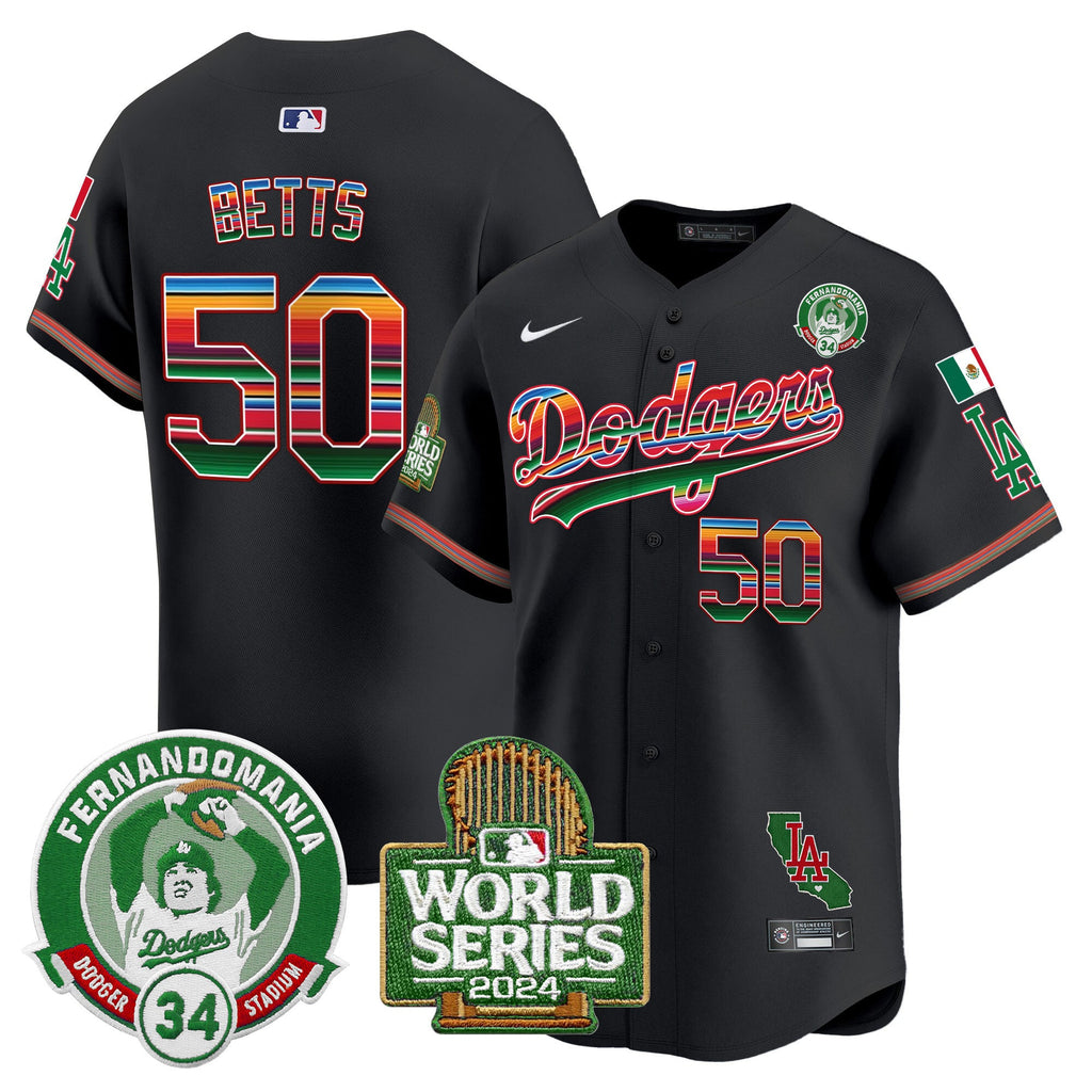 Men’s Mexico Fernando Valenzuela & 2024 World Series Patch Vapor Premier Limited Jersey