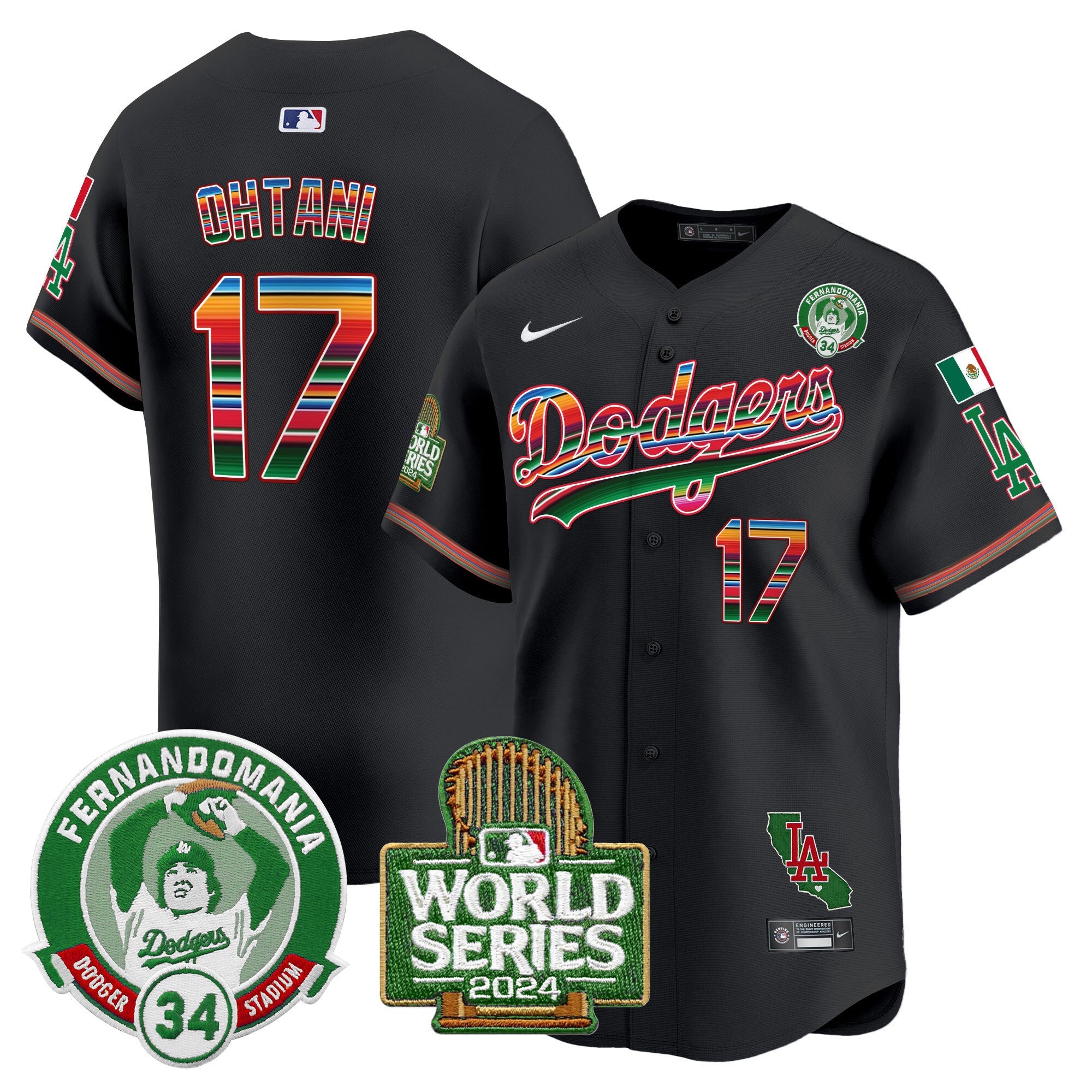 Men’s Mexico Fernando Valenzuela & 2024 World Series Patch Vapor Premier Limited Jersey