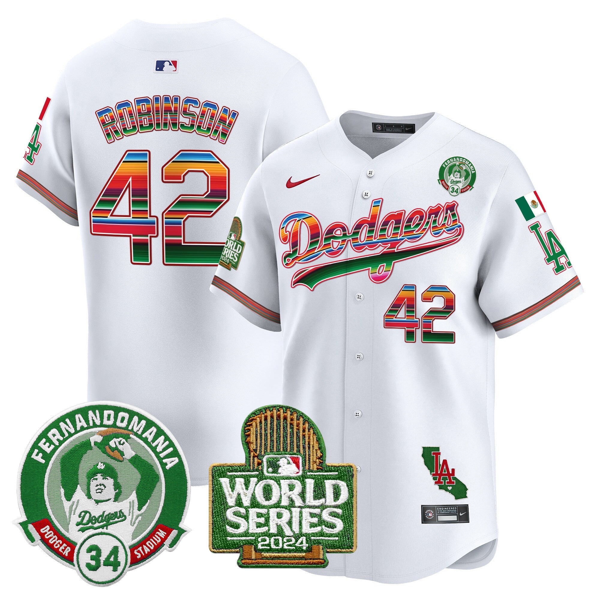 Men’s Mexico Fernando Valenzuela & 2024 World Series Patch Vapor Premier Limited Jersey
