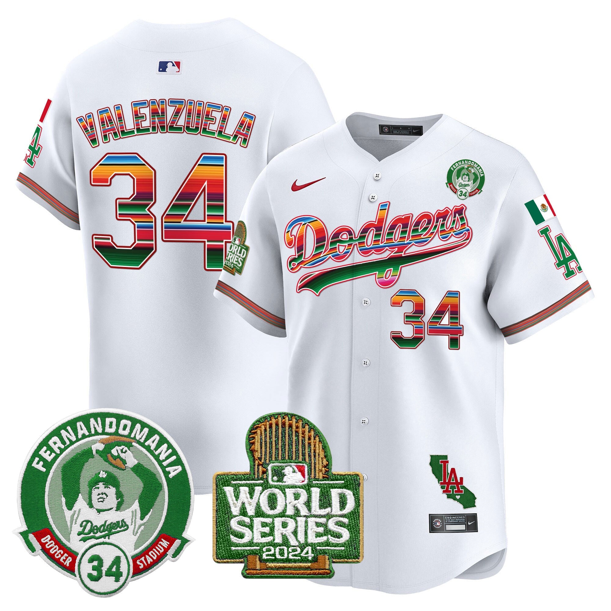 Men’s Mexico Fernando Valenzuela & 2024 World Series Patch Vapor Premier Limited Jersey