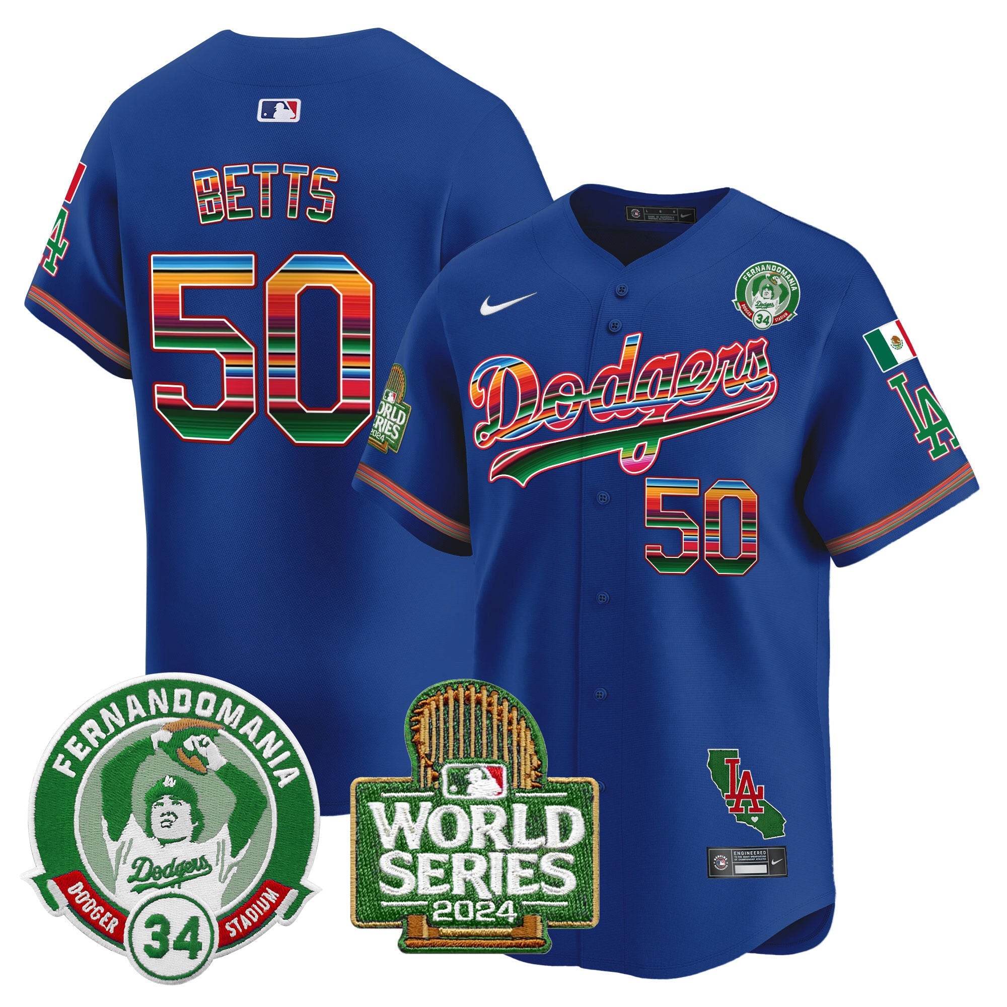 Men’s Mexico Fernando Valenzuela & 2024 World Series Patch Vapor Premier Limited Jersey