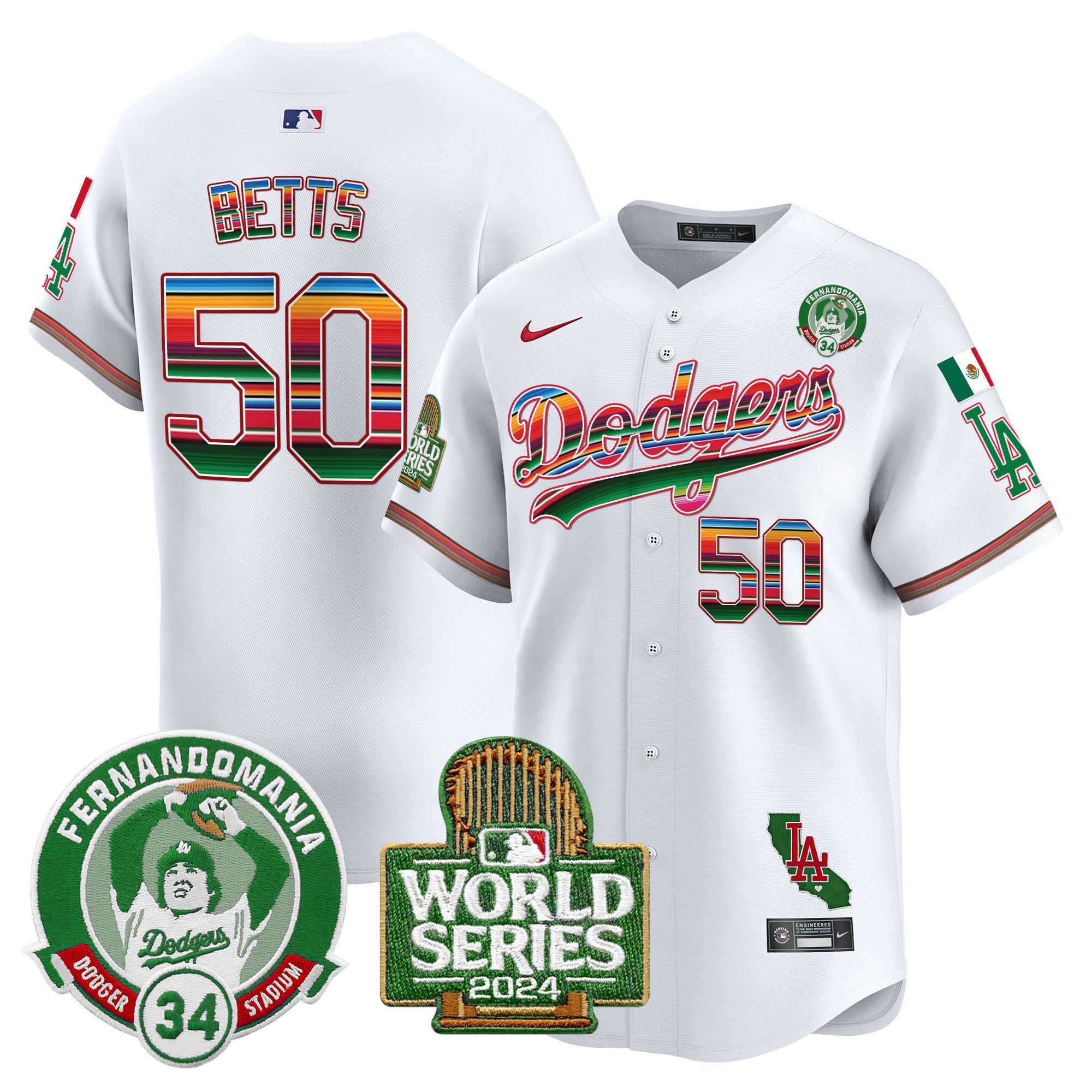 Men’s Mexico Fernando Valenzuela & 2024 World Series Patch Vapor Premier Limited Jersey