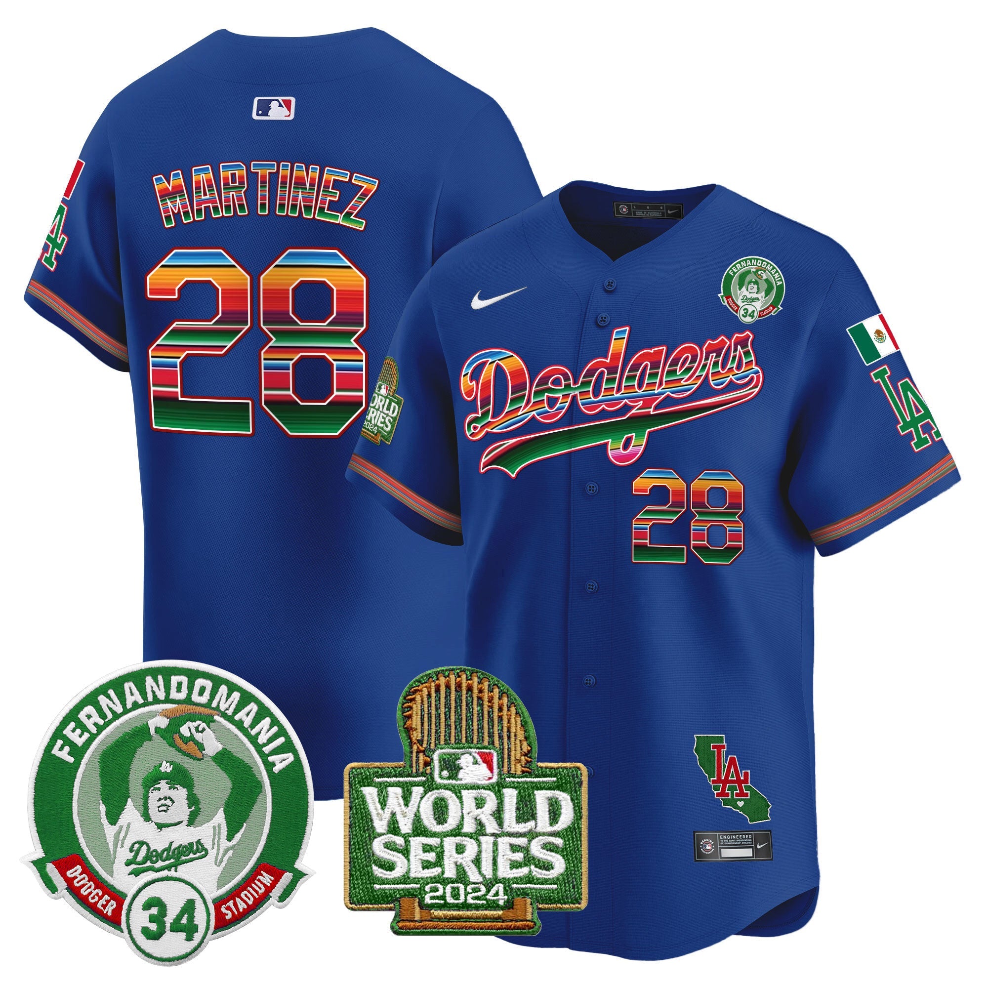 Men’s Mexico Fernando Valenzuela & 2024 World Series Patch Vapor Premier Limited Jersey