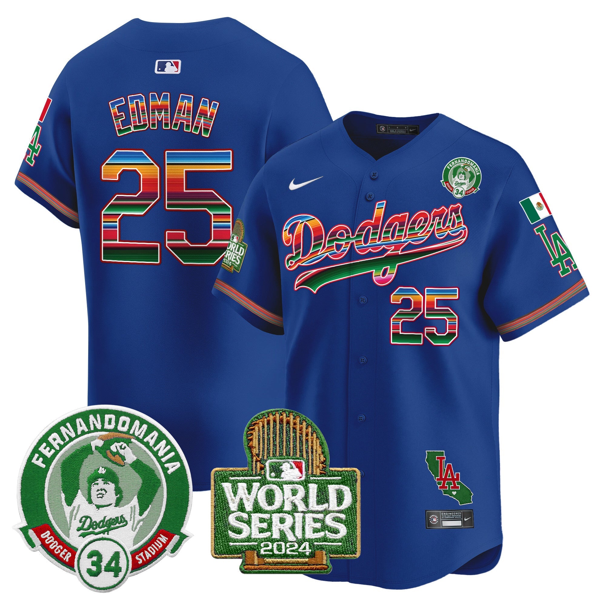 Men’s Mexico Fernando Valenzuela & 2024 World Series Patch Vapor Premier Limited Jersey