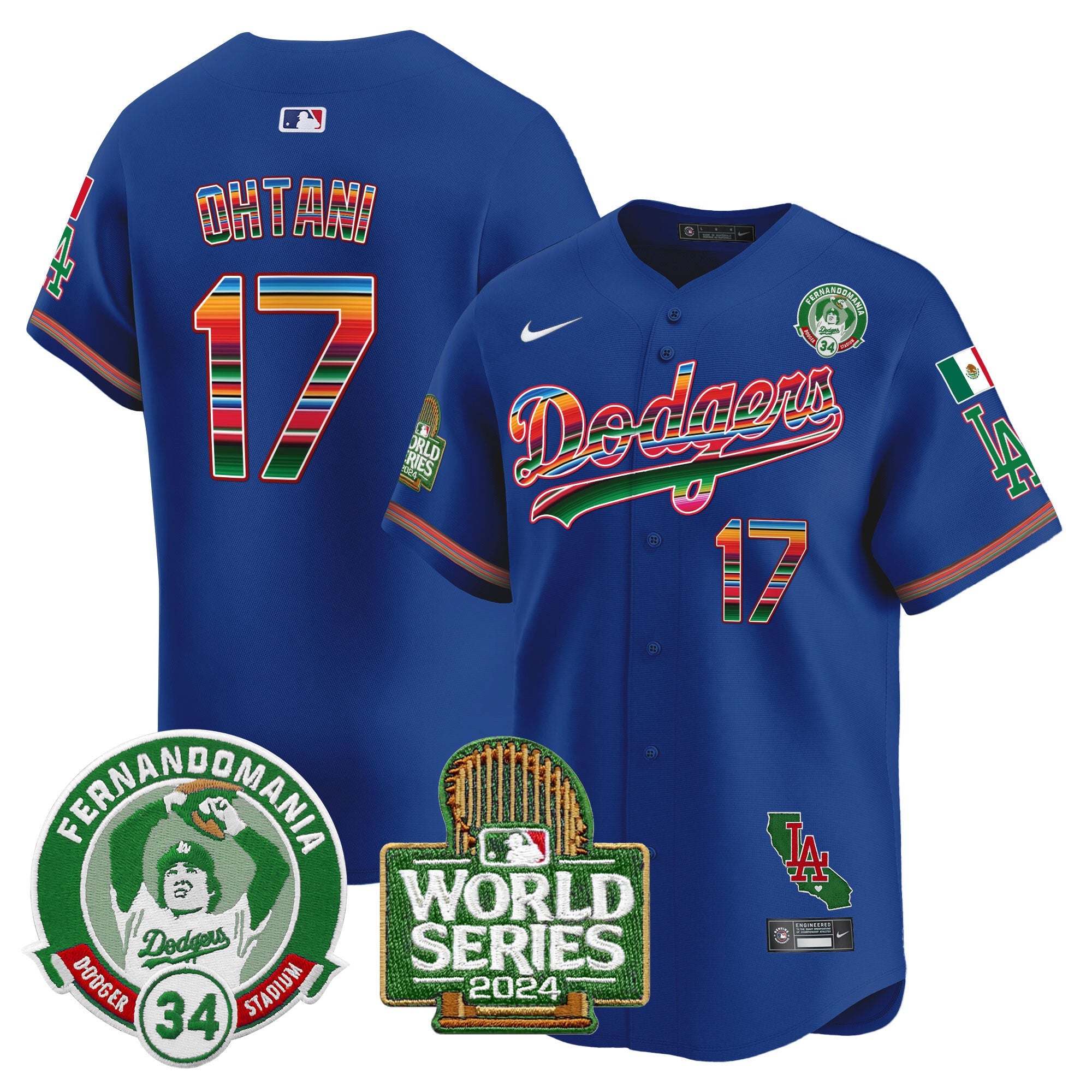 Men’s Mexico Fernando Valenzuela & 2024 World Series Patch Vapor Premier Limited Jersey