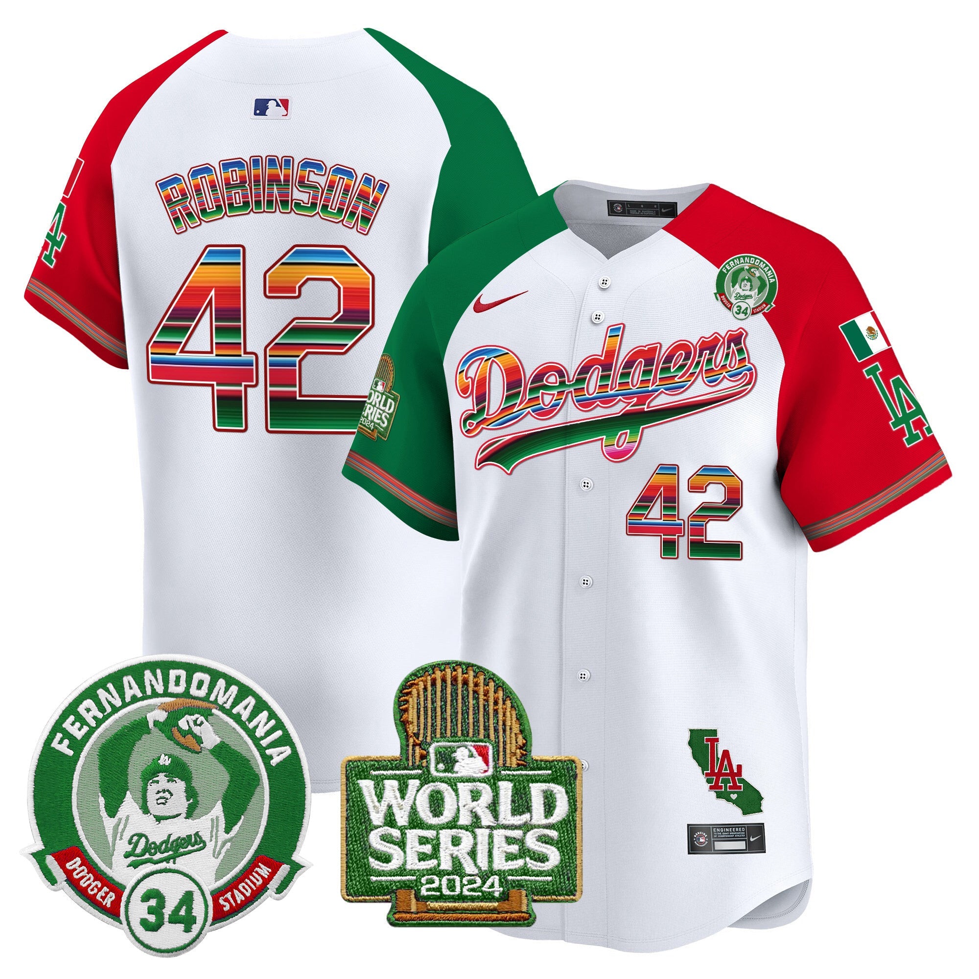 Men’s Mexico Fernando Valenzuela & 2024 World Series Patch Vapor Premier Limited Jersey
