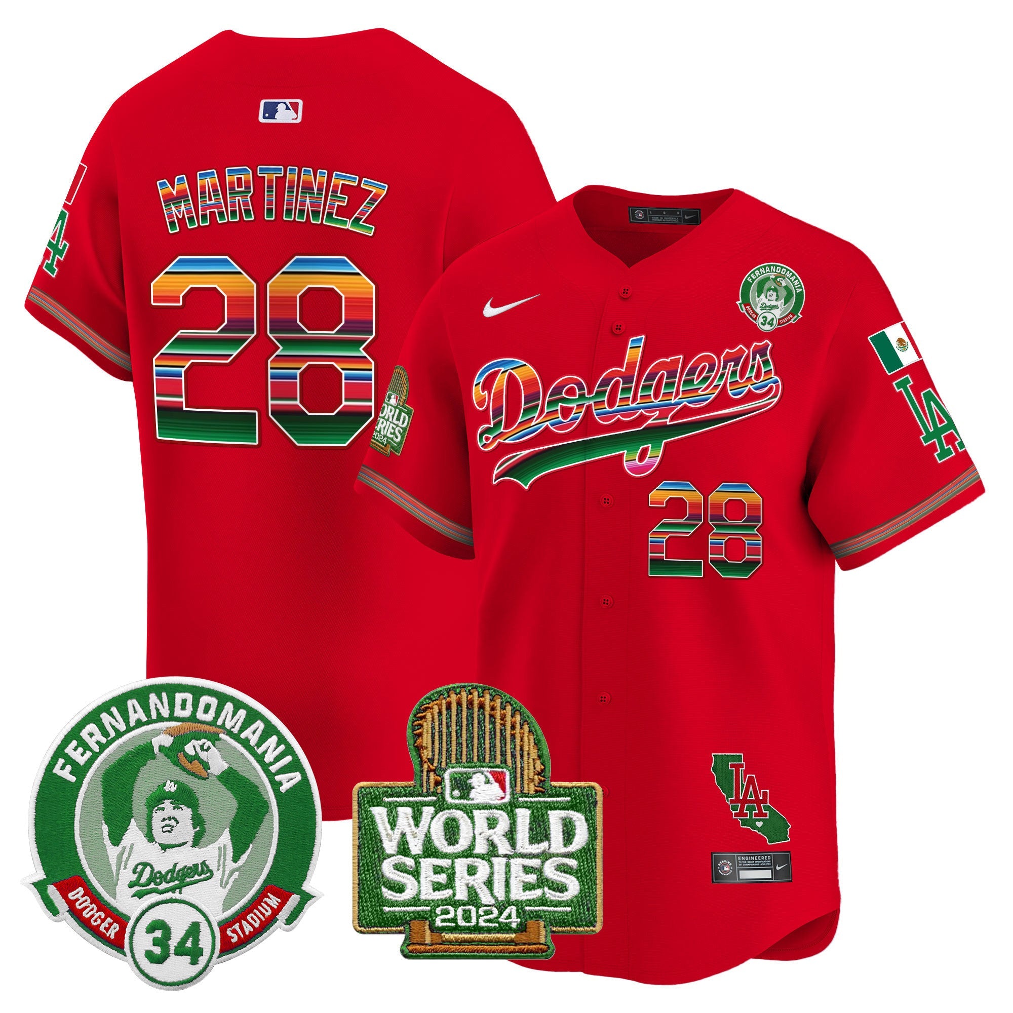 Men’s Mexico Fernando Valenzuela & 2024 World Series Patch Vapor Premier Limited Jersey
