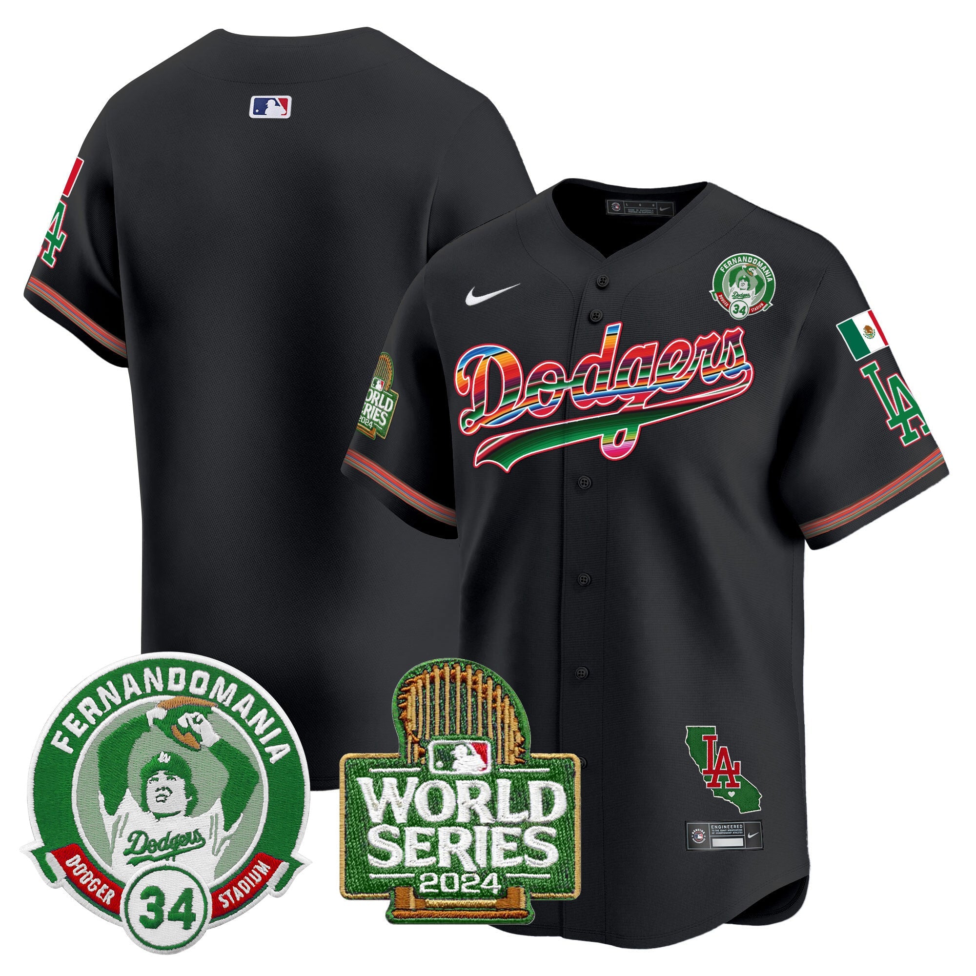 Men’s Mexico Fernando Valenzuela & 2024 World Series Patch Vapor Premier Limited Jersey