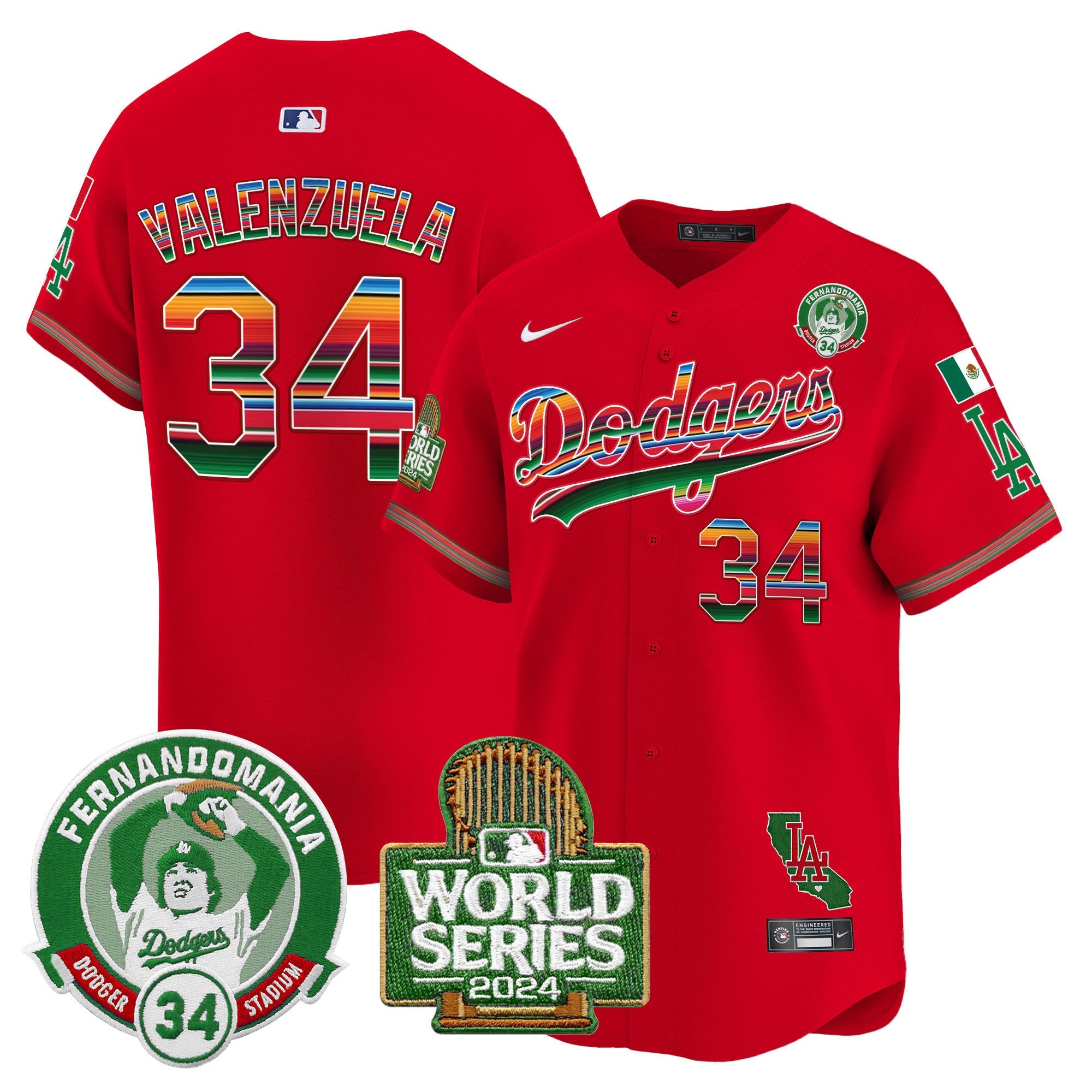 Men’s Mexico Fernando Valenzuela & 2024 World Series Patch Vapor Premier Limited Jersey