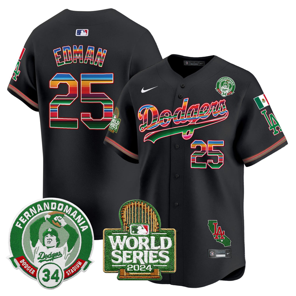 Men’s Mexico Fernando Valenzuela & 2024 World Series Patch Vapor Premier Limited Jersey