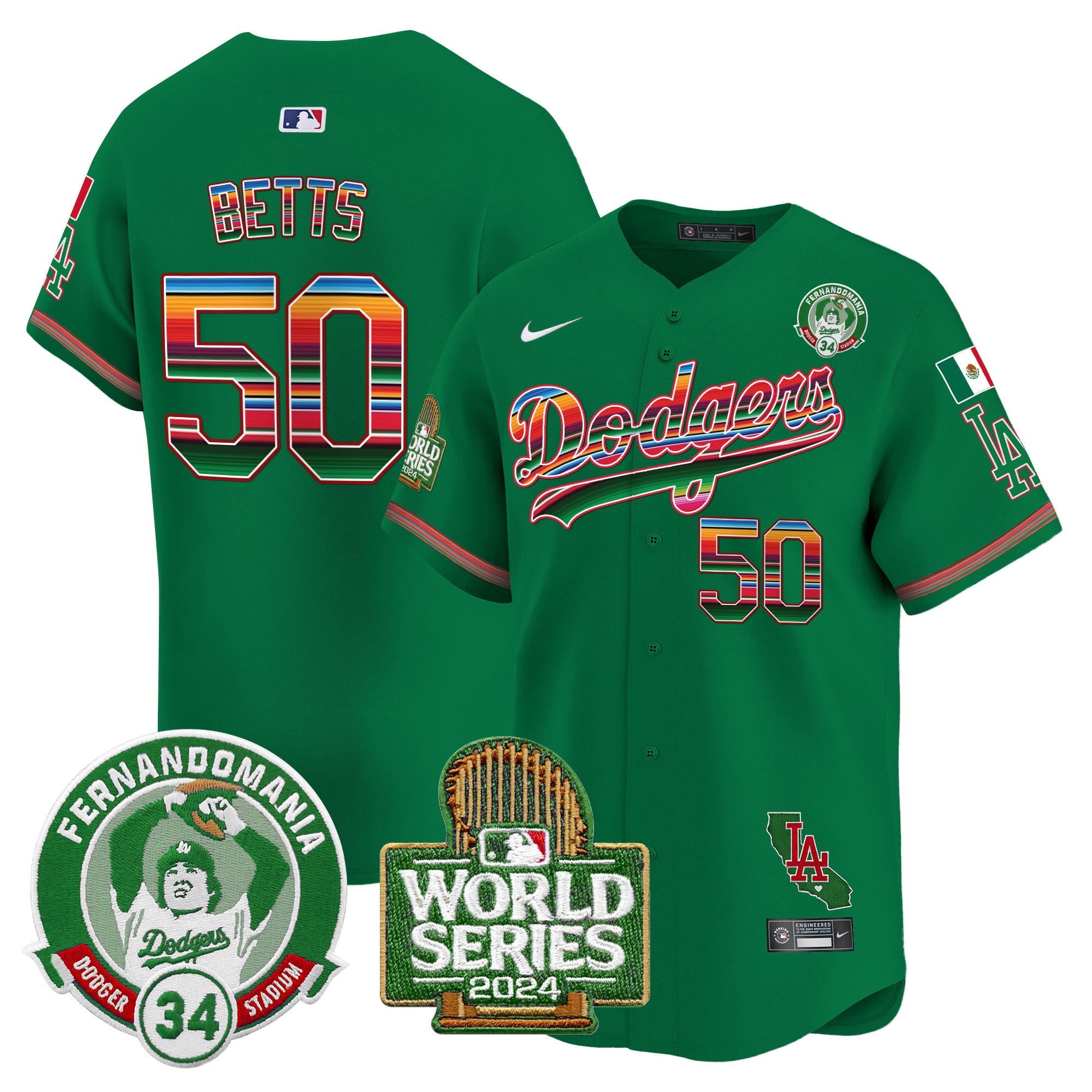 Men’s Mexico Fernando Valenzuela & 2024 World Series Patch Vapor Premier Limited Jersey